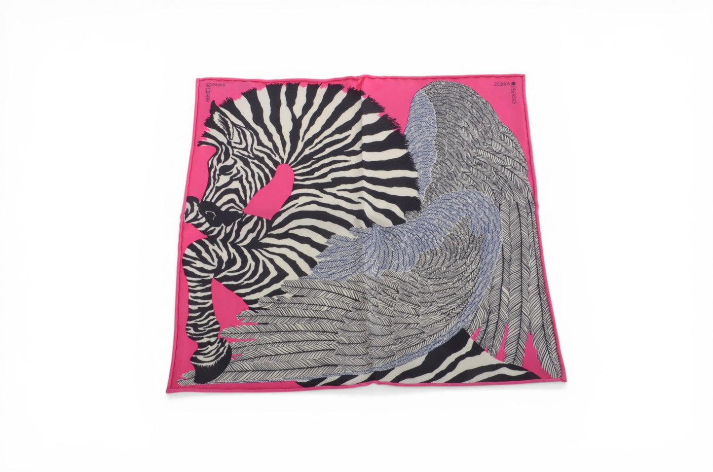 Hermès Fuchsia Zebra Pegasus Small Scarf 100% Silk Multicolor Pink Designer Classic