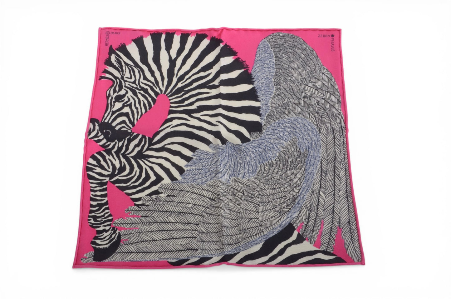 Hermès Fuchsia Zebra Pegasus Small Scarf 100% Silk Multicolor Pink Designer Classic