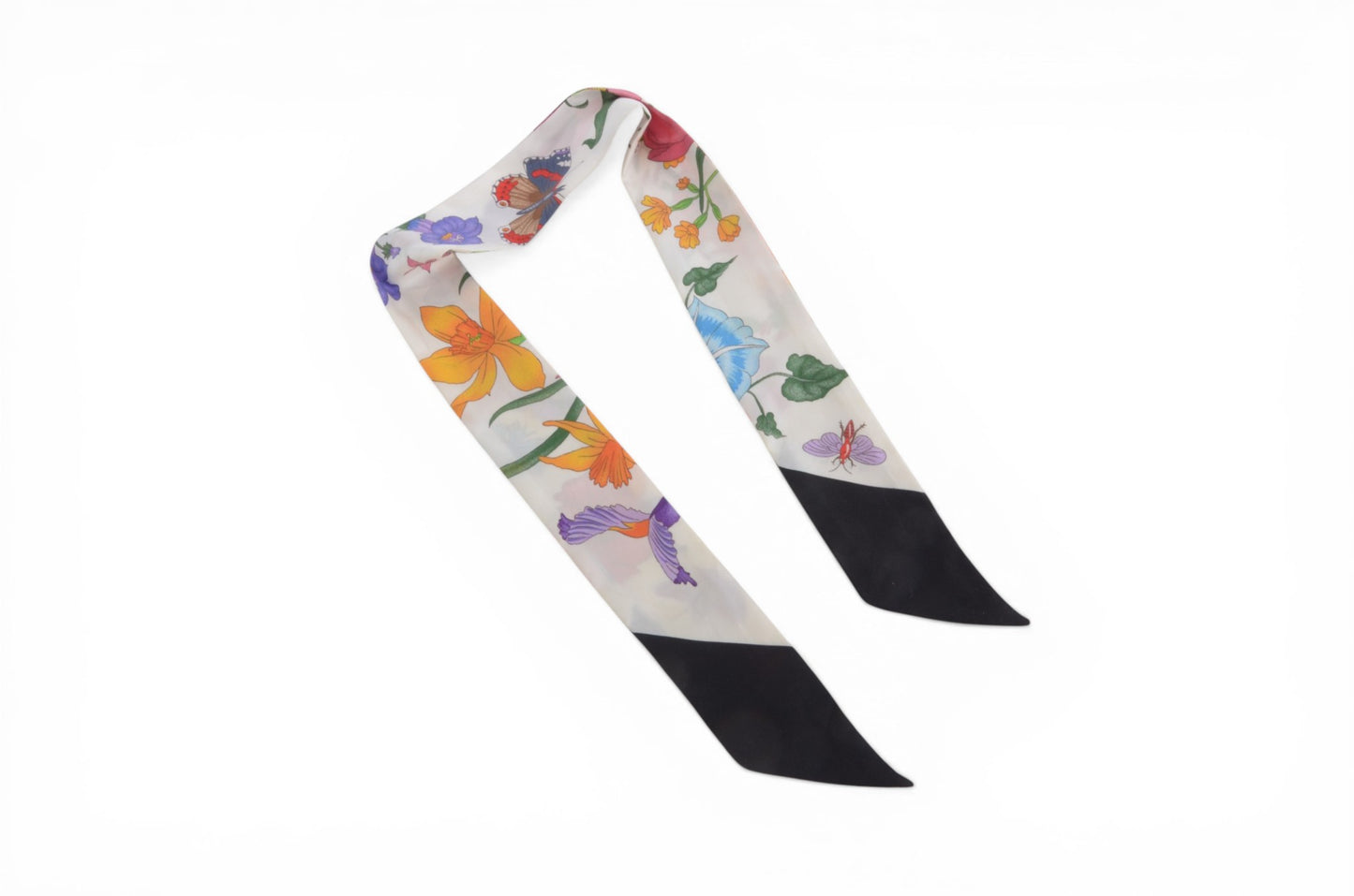 Gucci Flora Floral Pattern Band Twilly Small Scarf Silk Multicolor Designer Classic