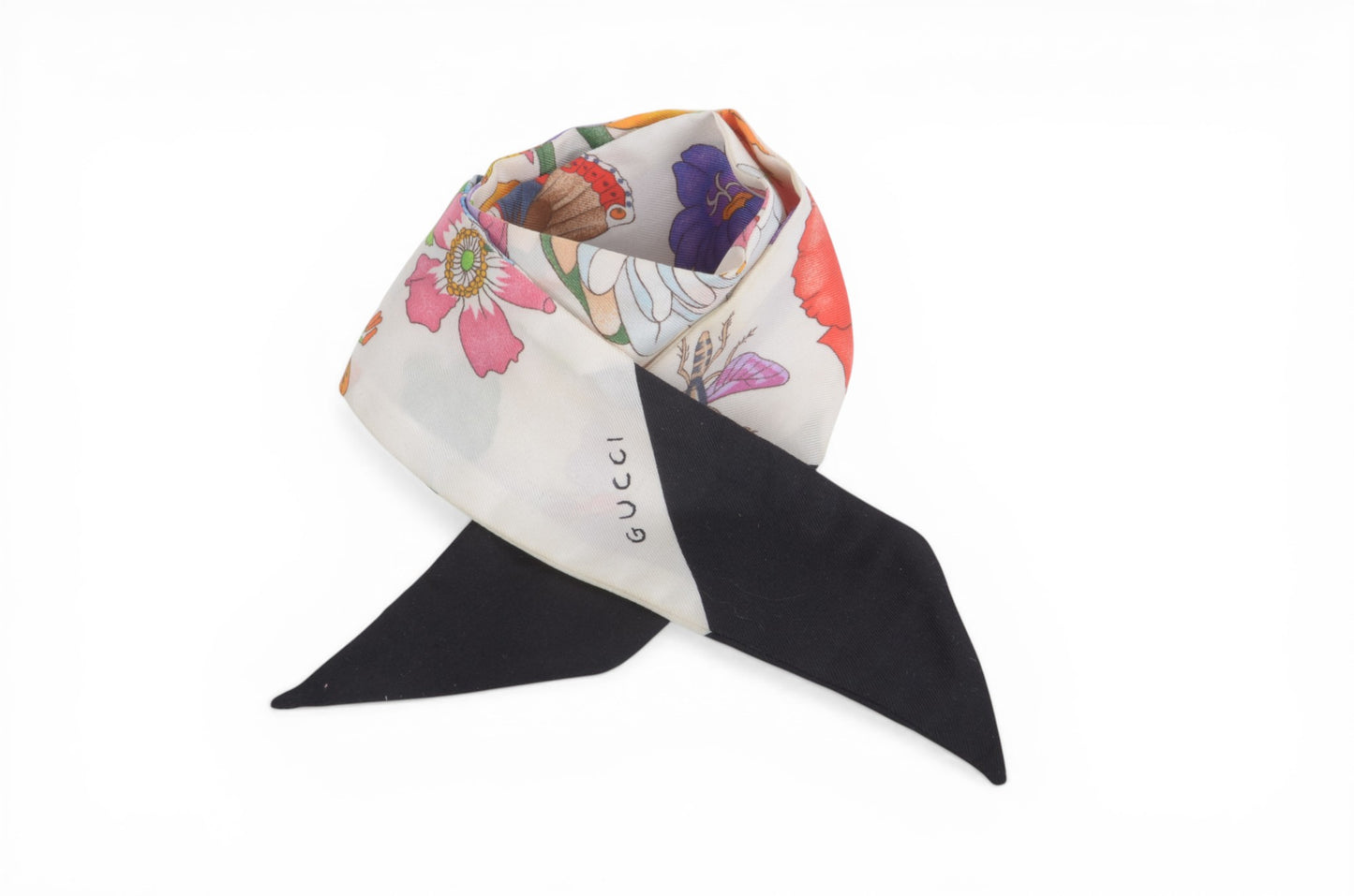 Gucci Flora Floral Pattern Band Twilly Small Scarf Silk Multicolor Designer Classic
