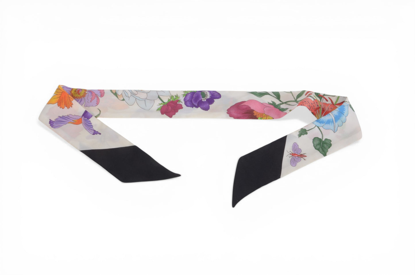 Gucci Flora Floral Pattern Band Twilly Small Scarf Silk Multicolor Designer Classic