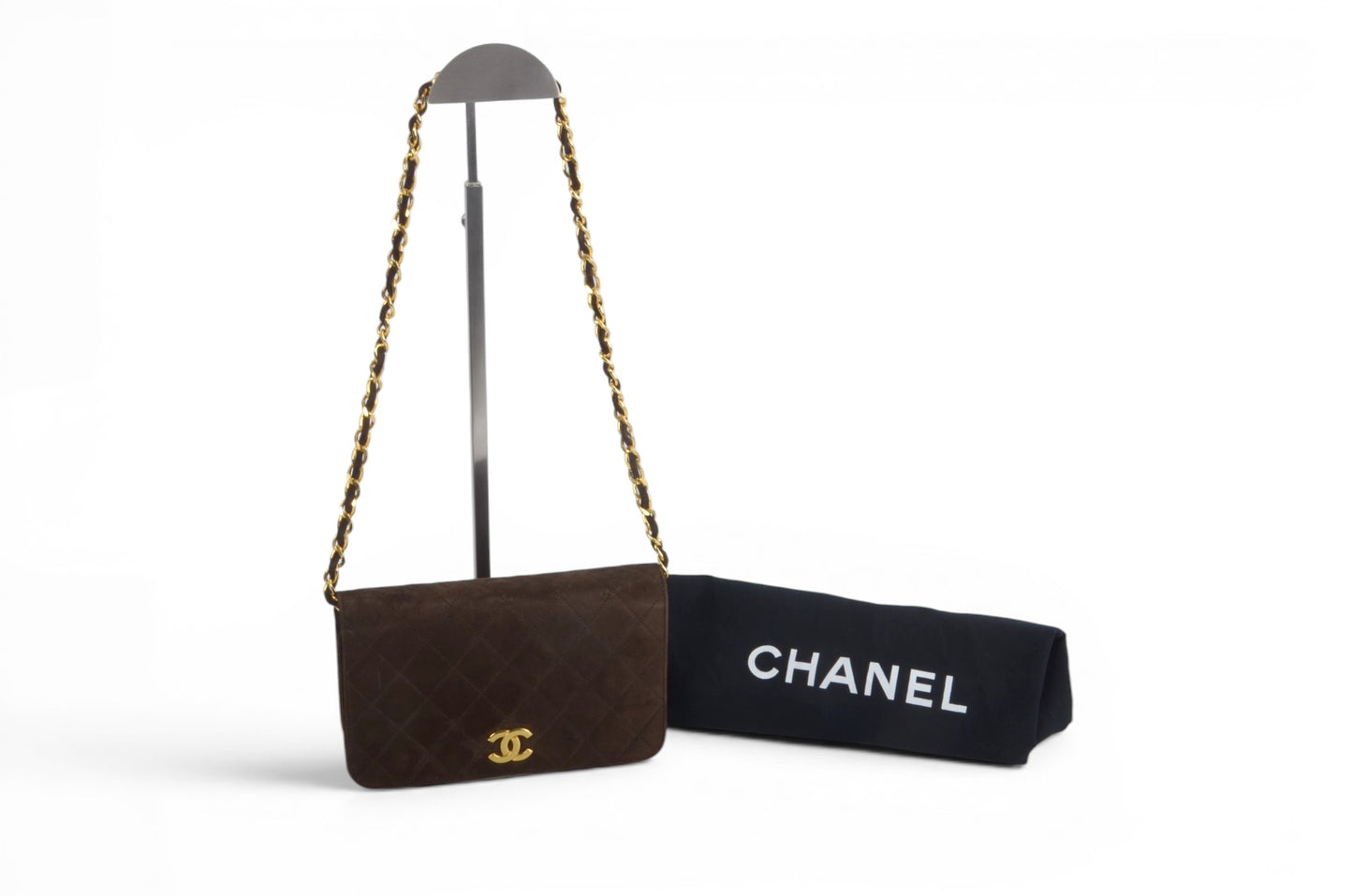 Chanel Classic Single Flap Matelasse Bag Brown Suede CC Lock Chain Shoulder Bag Vintage Designer