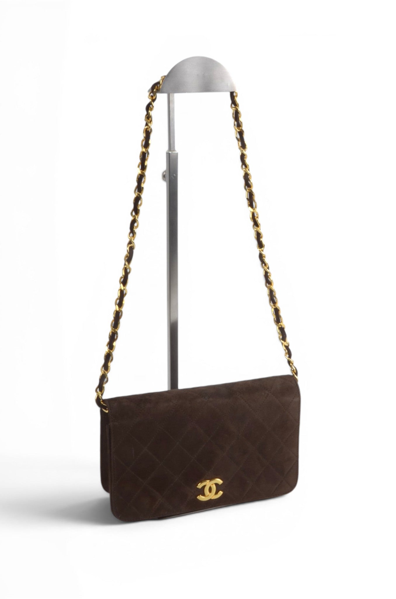 Chanel Classic Single Flap Matelasse Bag Brown Suede CC Lock Chain Shoulder Bag Vintage Designer