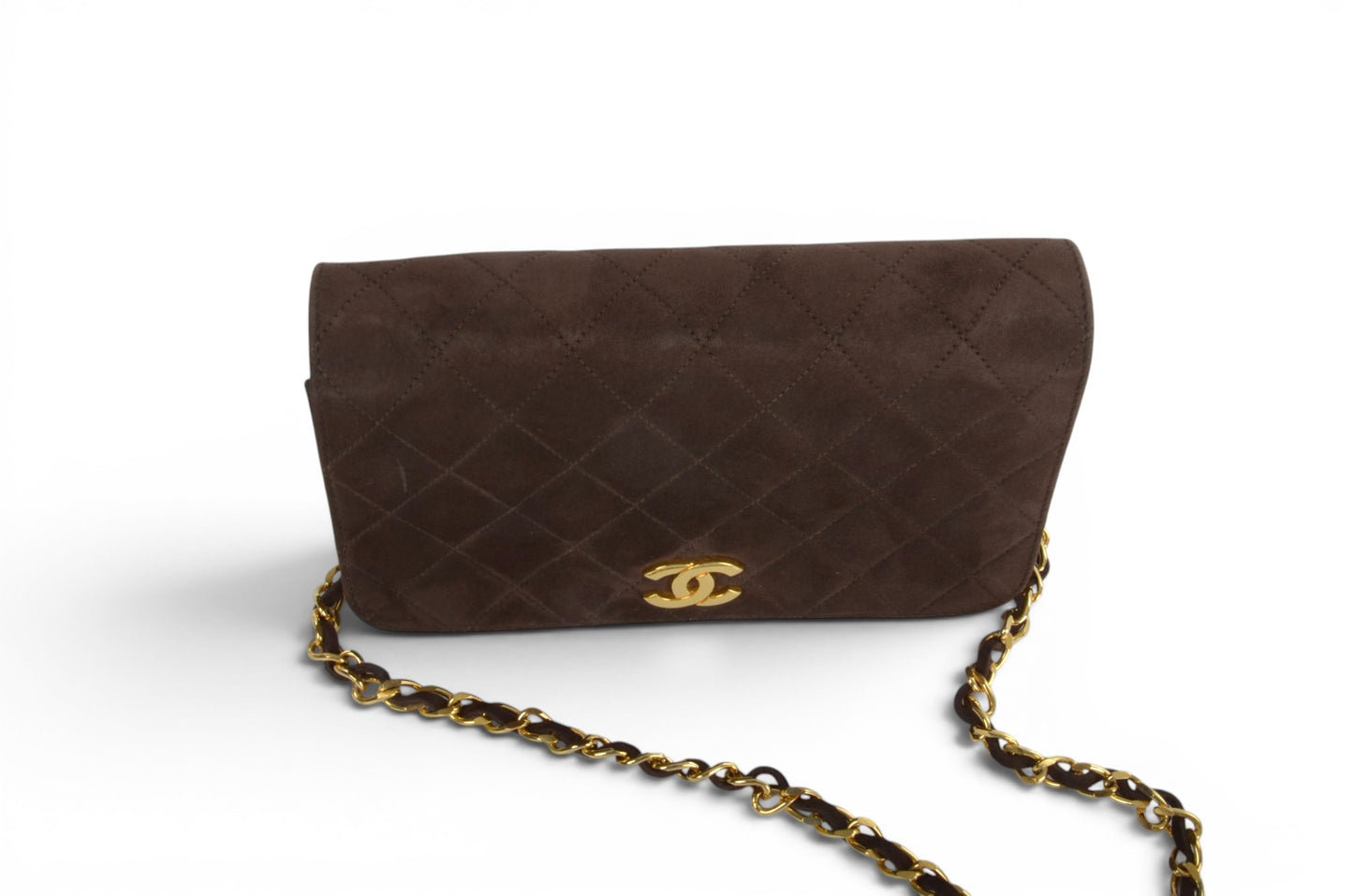 Chanel Classic Single Flap Matelasse Bag Brown Suede CC Lock Chain Shoulder Bag Vintage Designer