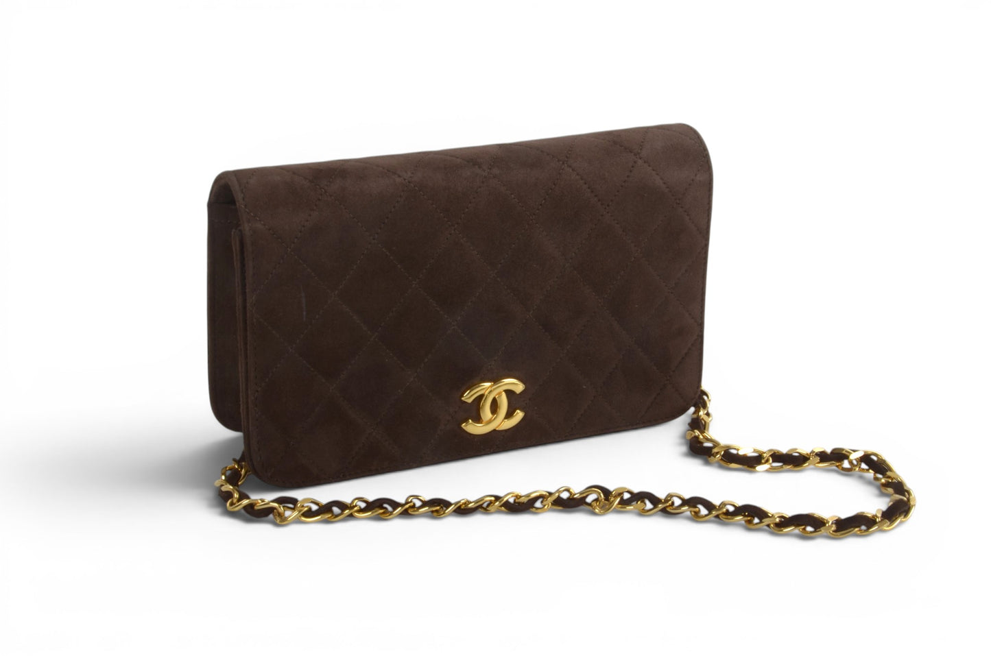 Chanel Classic Single Flap Matelasse Bag Brown Suede CC Lock Chain Shoulder Bag Vintage Designer