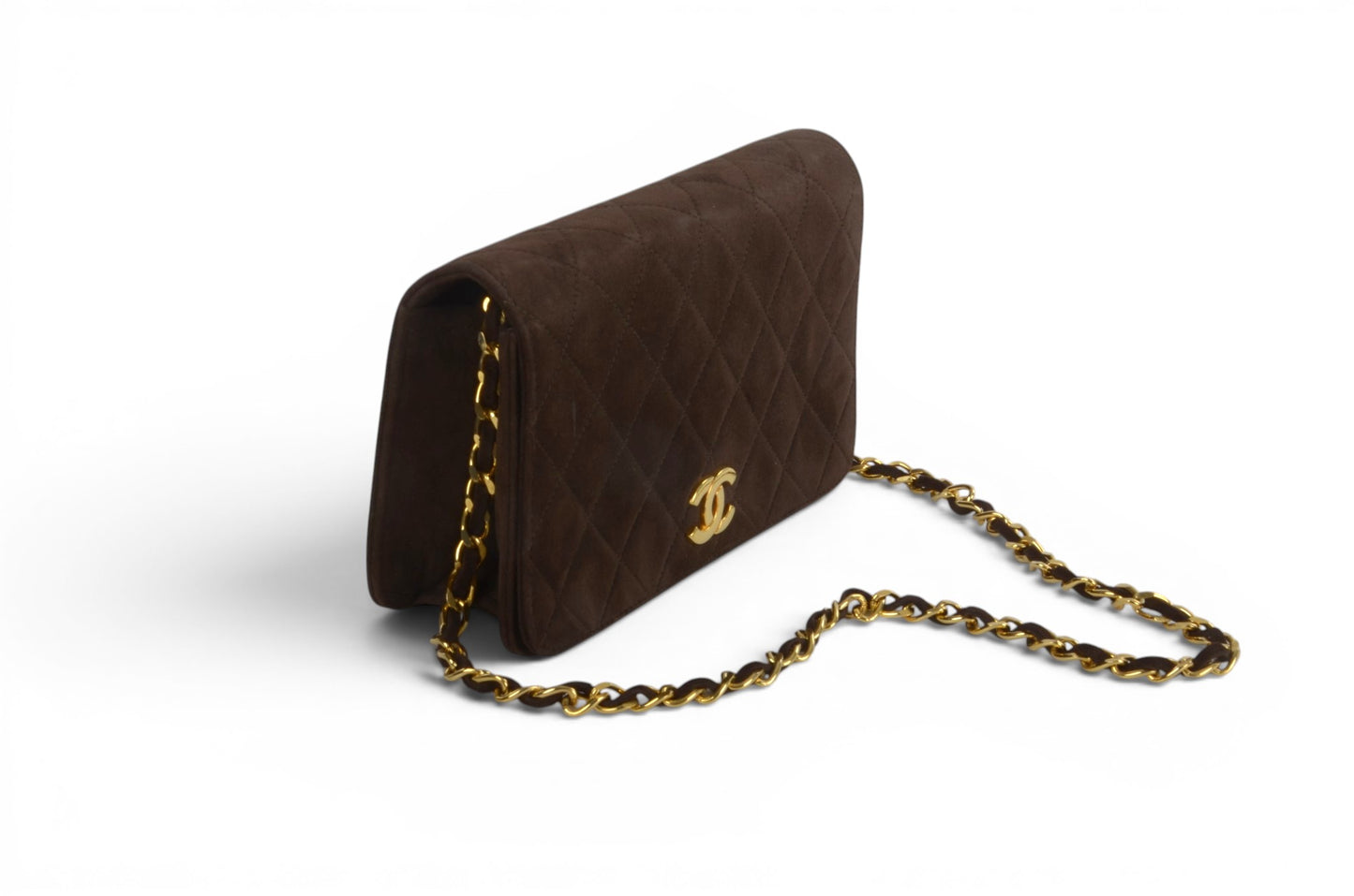 Chanel Classic Single Flap Matelasse Bag Brown Suede CC Lock Chain Shoulder Bag Vintage Designer