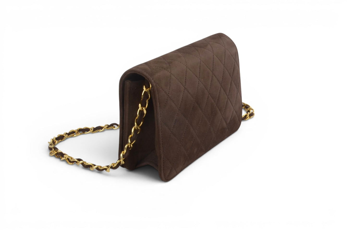 Chanel Classic Single Flap Matelasse Bag Brown Suede CC Lock Chain Shoulder Bag Vintage Designer