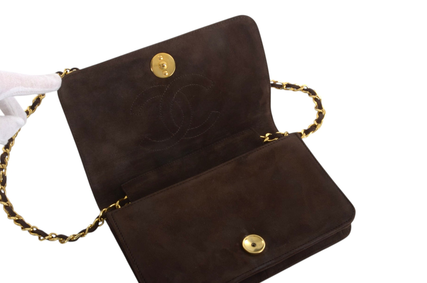 Chanel Classic Single Flap Matelasse Bag Brown Suede CC Lock Chain Shoulder Bag Vintage Designer