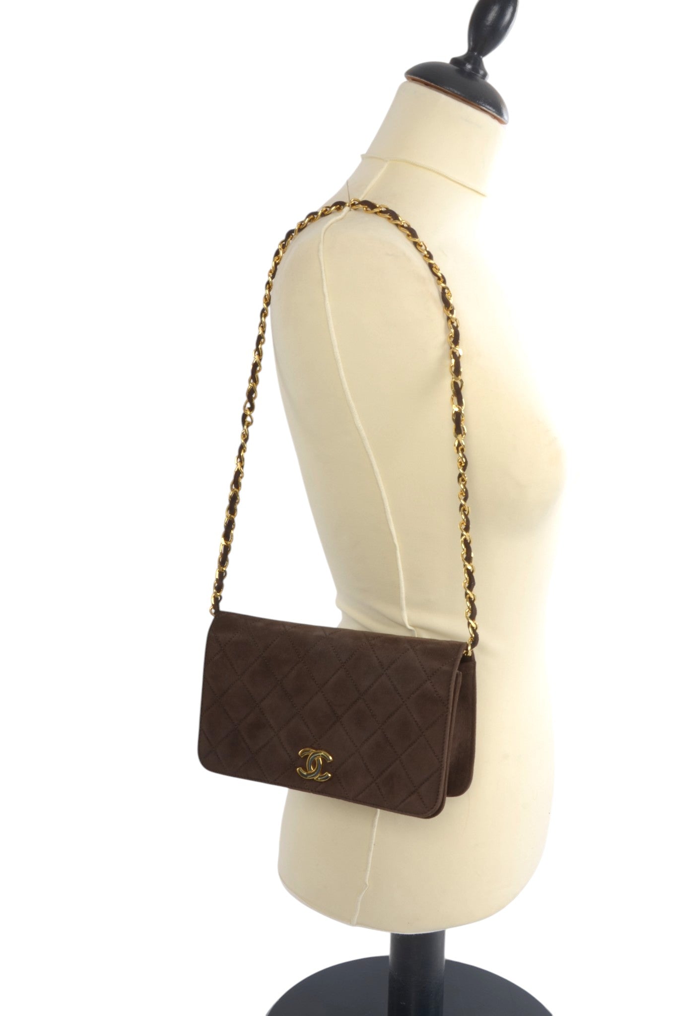 Chanel Classic Single Flap Matelasse Bag Brown Suede CC Lock Chain Shoulder Bag Vintage Designer