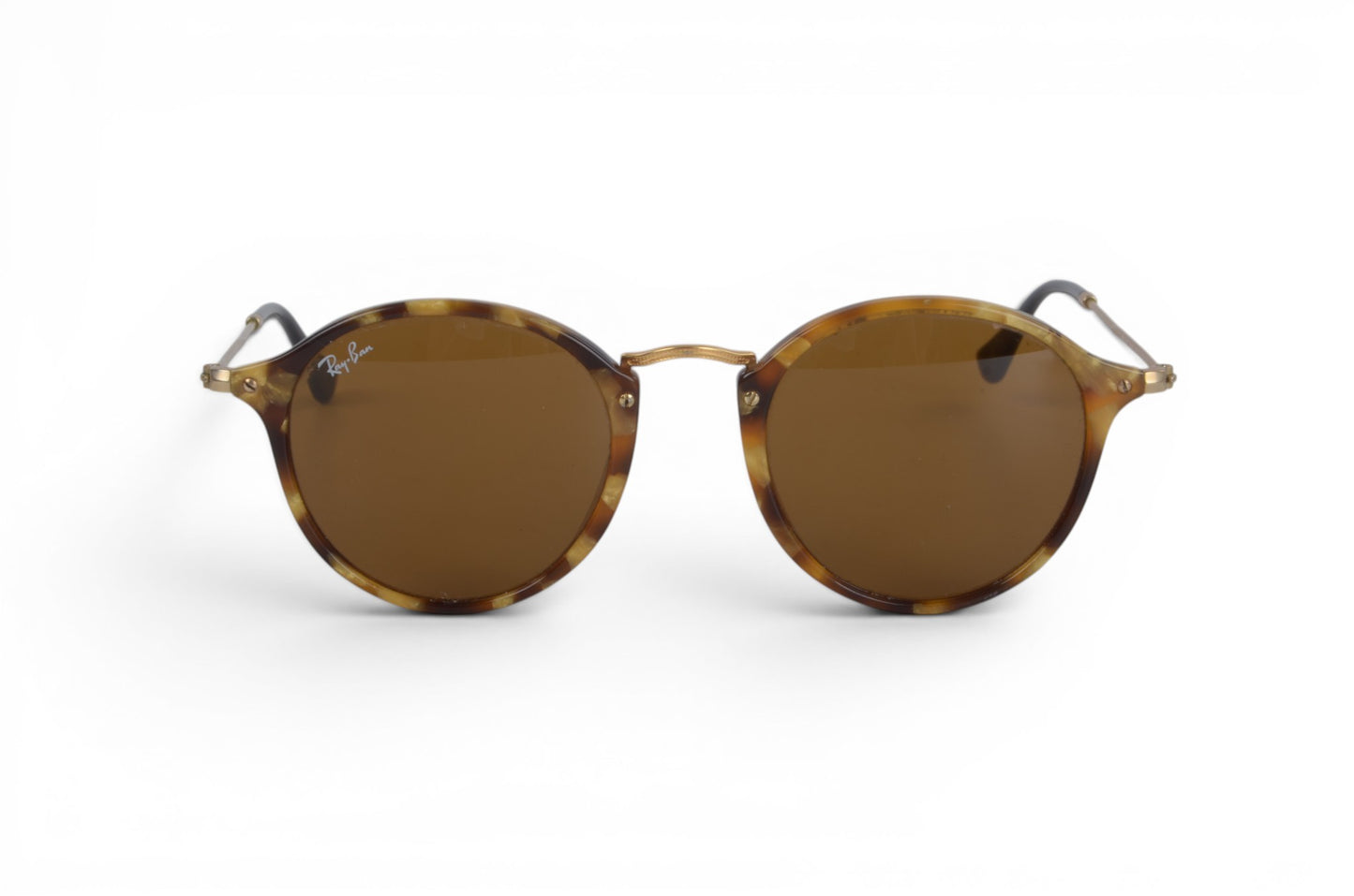 Ray-Ban Rayban Round Fleck Unisex Rotondi Marroni RB2447 Sunglasses Glasses Logo Gold Designer Classic