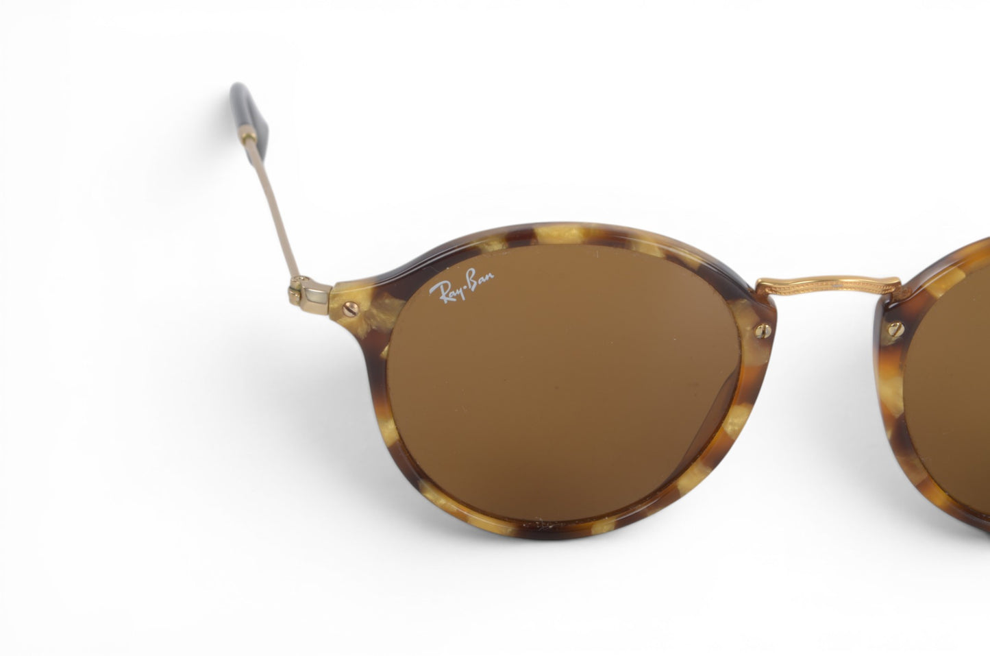 Ray-Ban Rayban Round Fleck Unisex Rotondi Marroni RB2447 Sunglasses Glasses Logo Gold Designer Classic