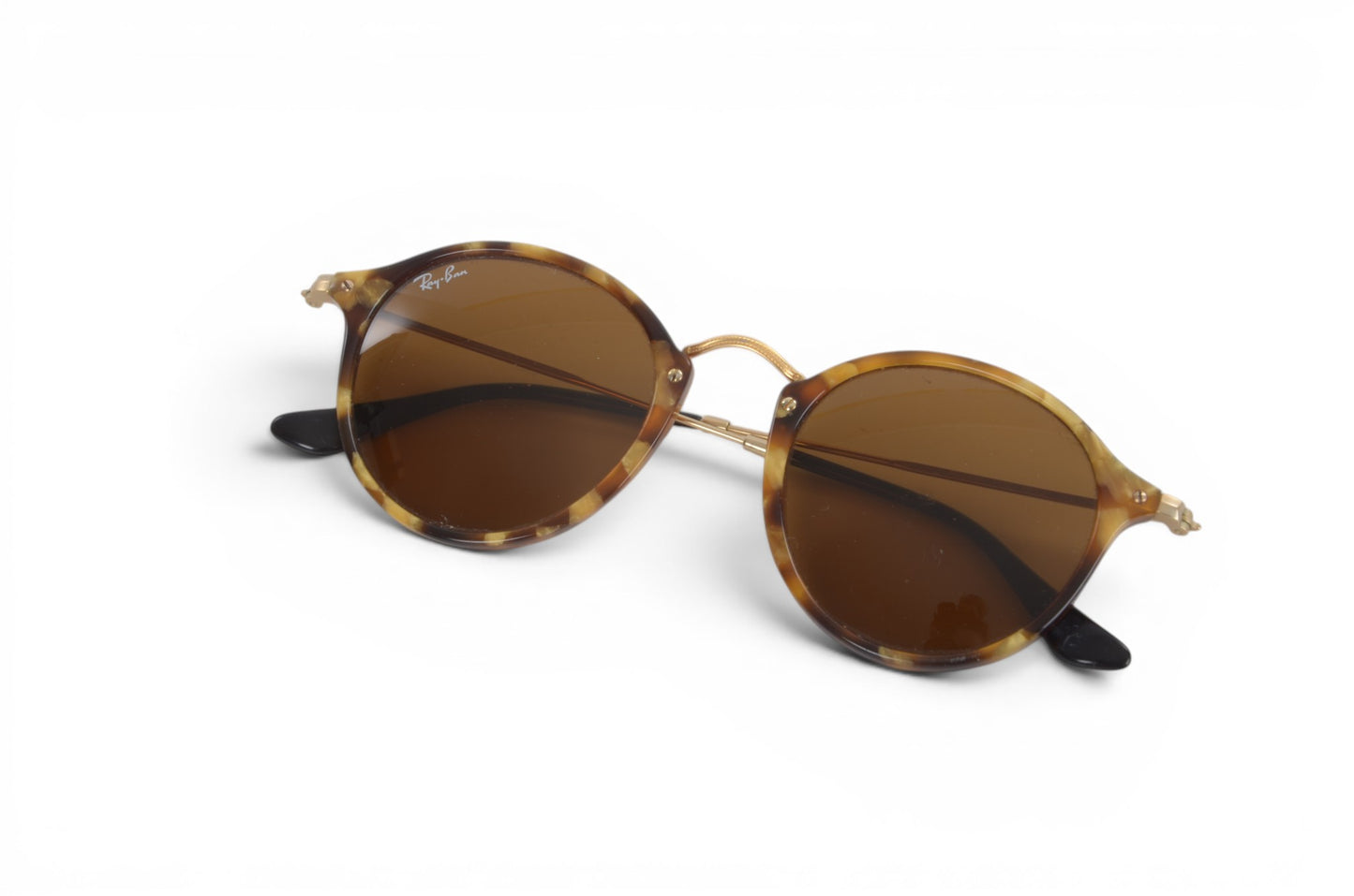 Ray-Ban Rayban Round Fleck Unisex Rotondi Marroni RB2447 Sunglasses Glasses Logo Gold Designer Classic