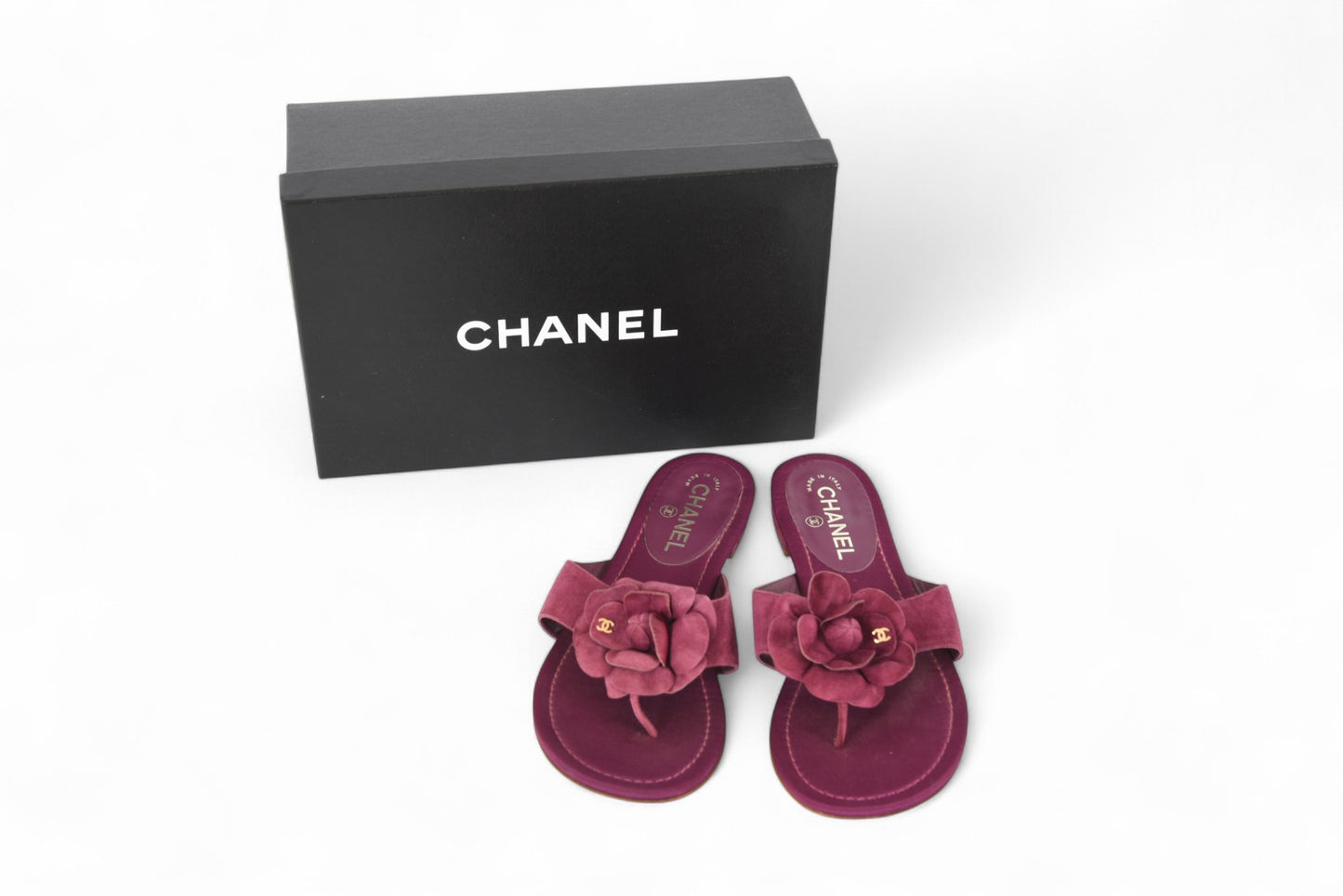 Chanel Camellia Sandals Shoes Suede Flower Vintage Size 39 1/2