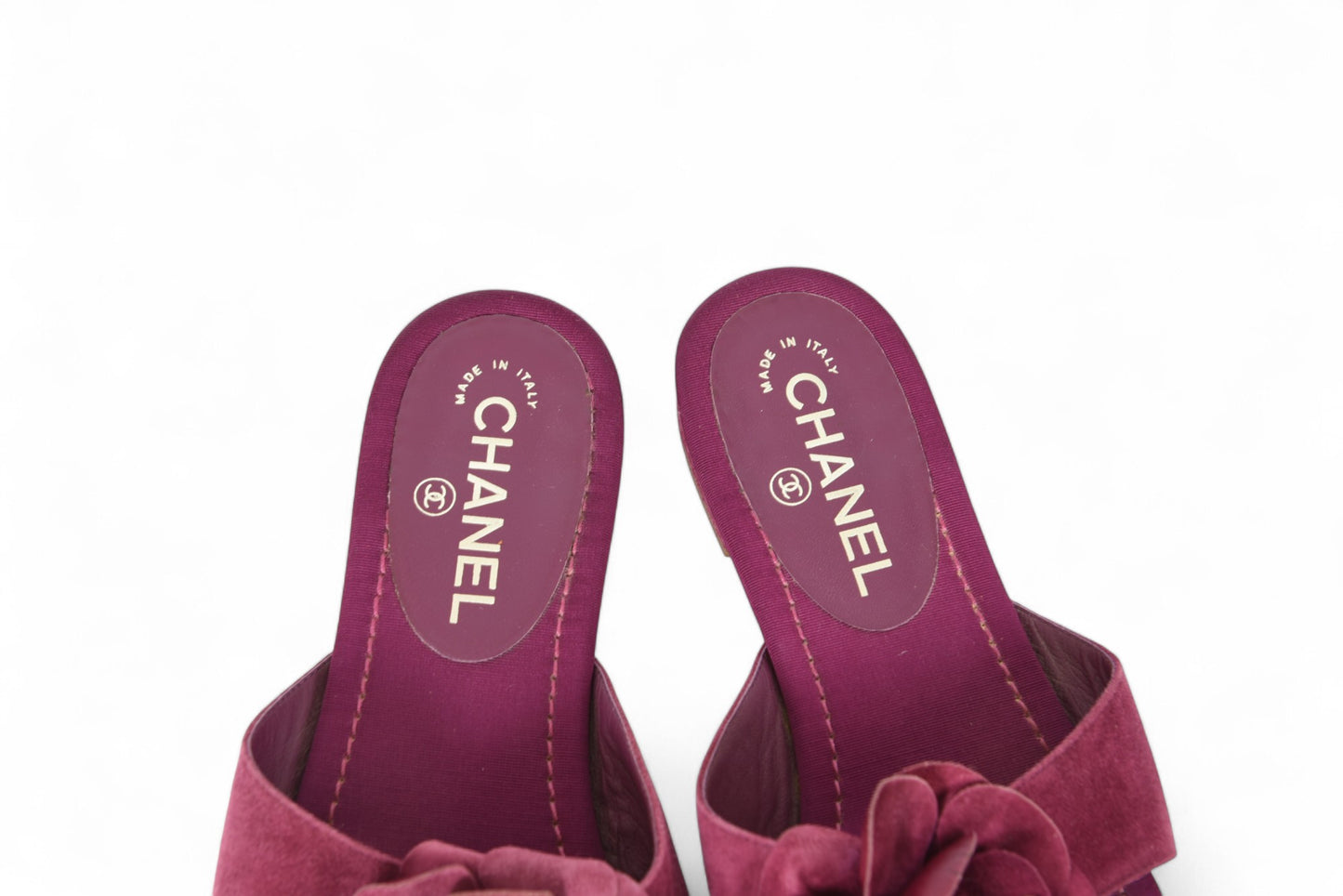 Chanel Camellia Sandals Shoes Suede Flower Vintage Size 39 1/2