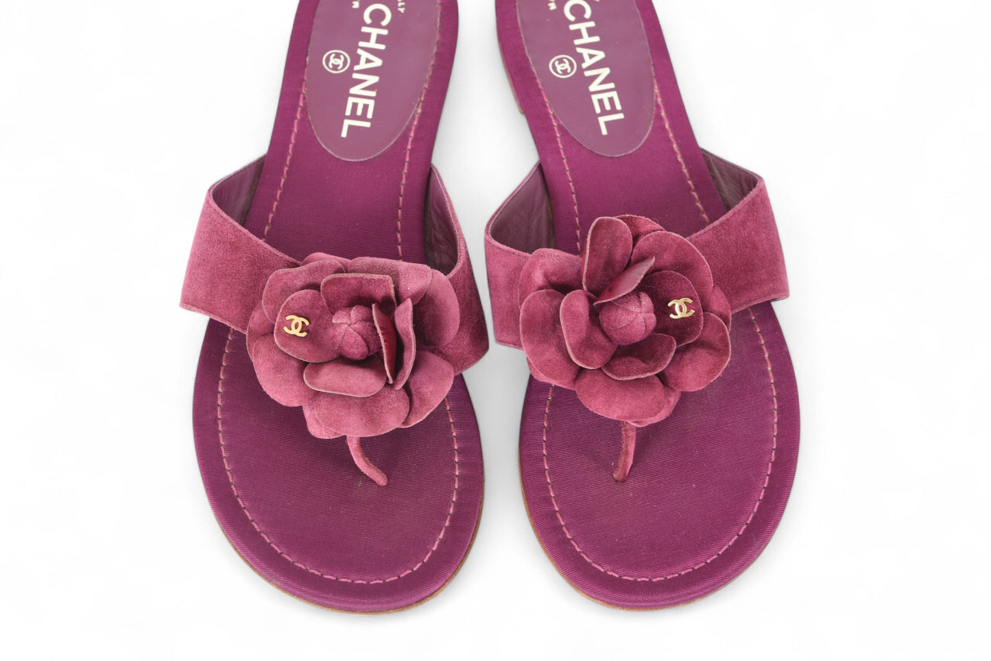 Chanel Camellia Sandals Shoes Suede Flower Vintage Size 39 1/2