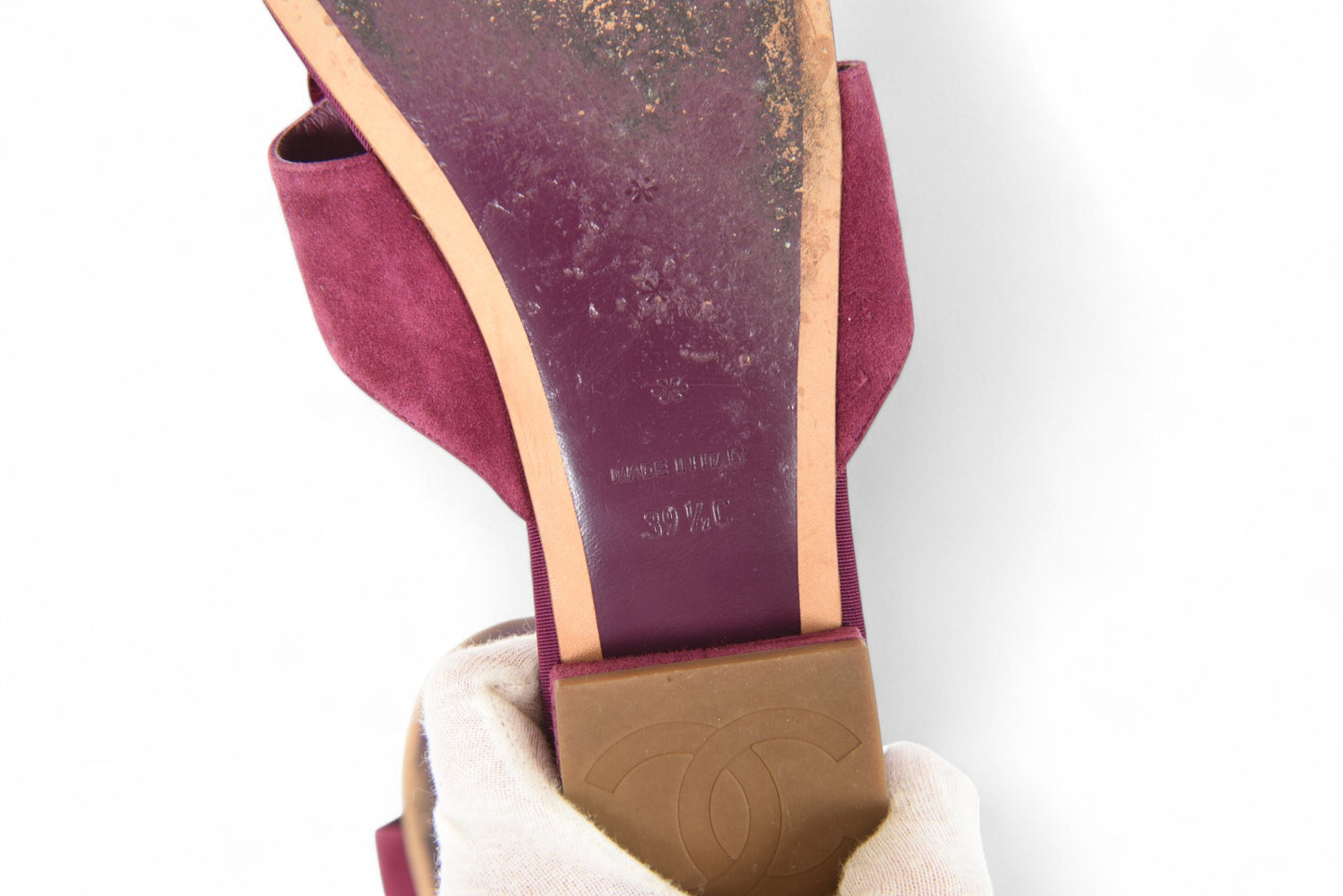 Chanel Camellia Sandals Shoes Suede Flower Vintage Size 39 1/2