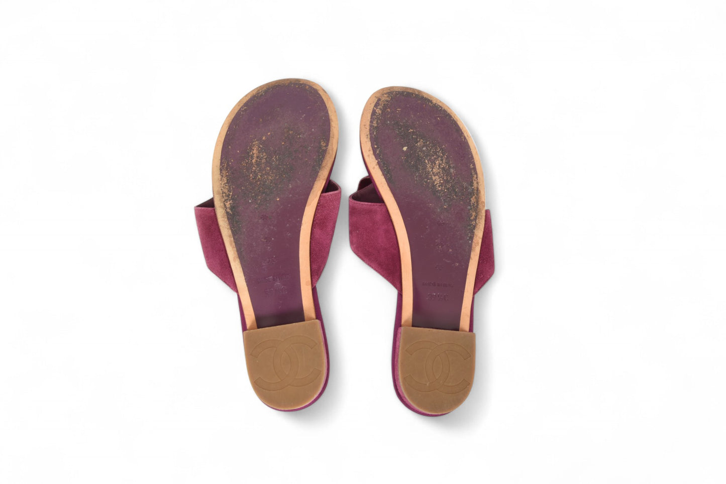 Chanel Camellia Sandals Shoes Suede Flower Vintage Size 39 1/2