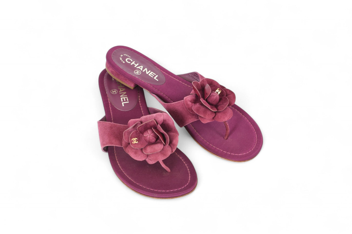 Chanel Camellia Sandals Shoes Suede Flower Vintage Size 39 1/2