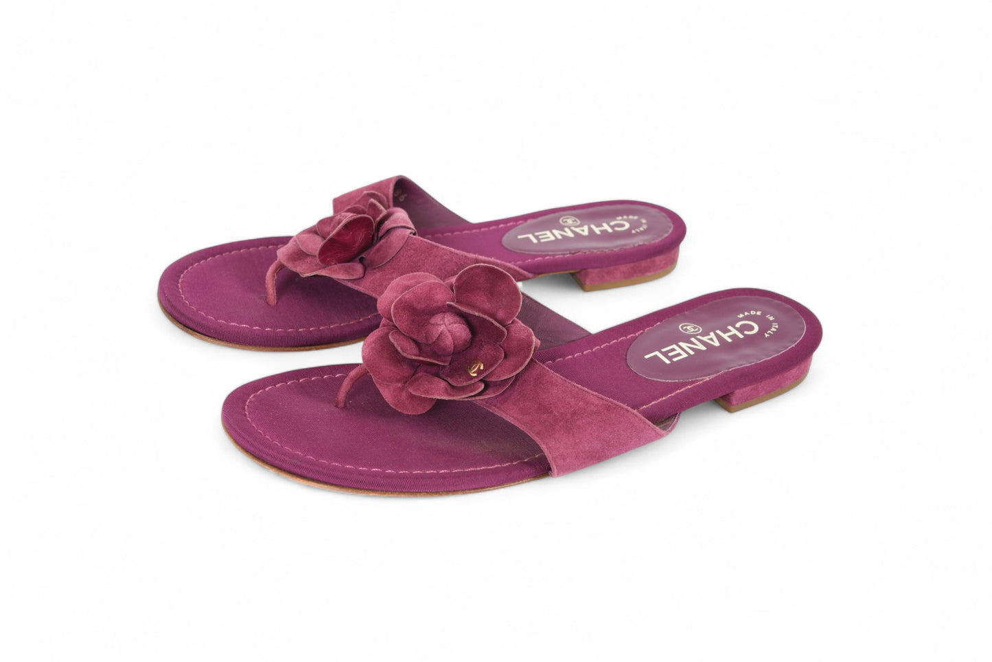 Chanel Camellia Sandals Shoes Suede Flower Vintage Size 39 1/2