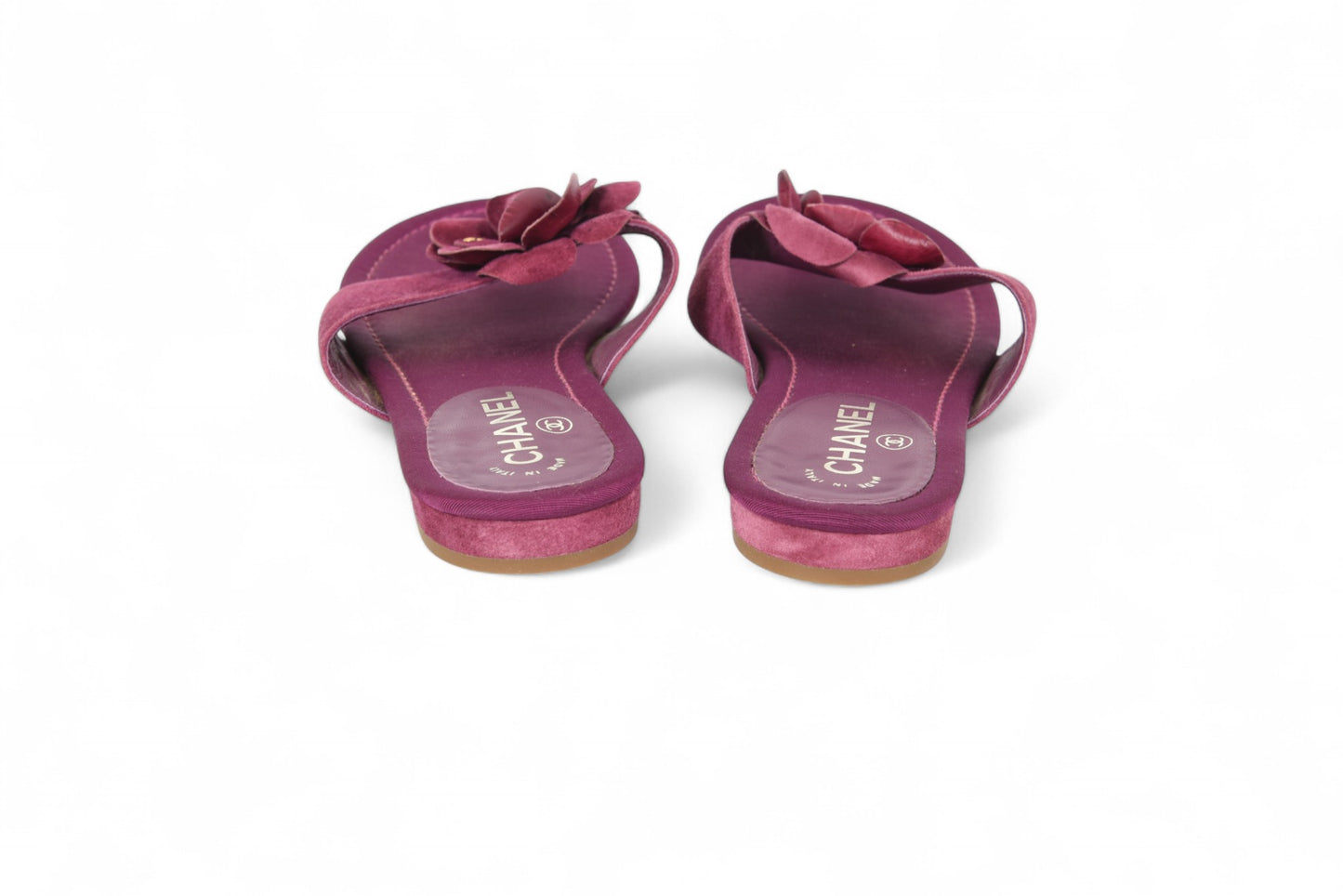 Chanel Camellia Sandals Shoes Suede Flower Vintage Size 39 1/2