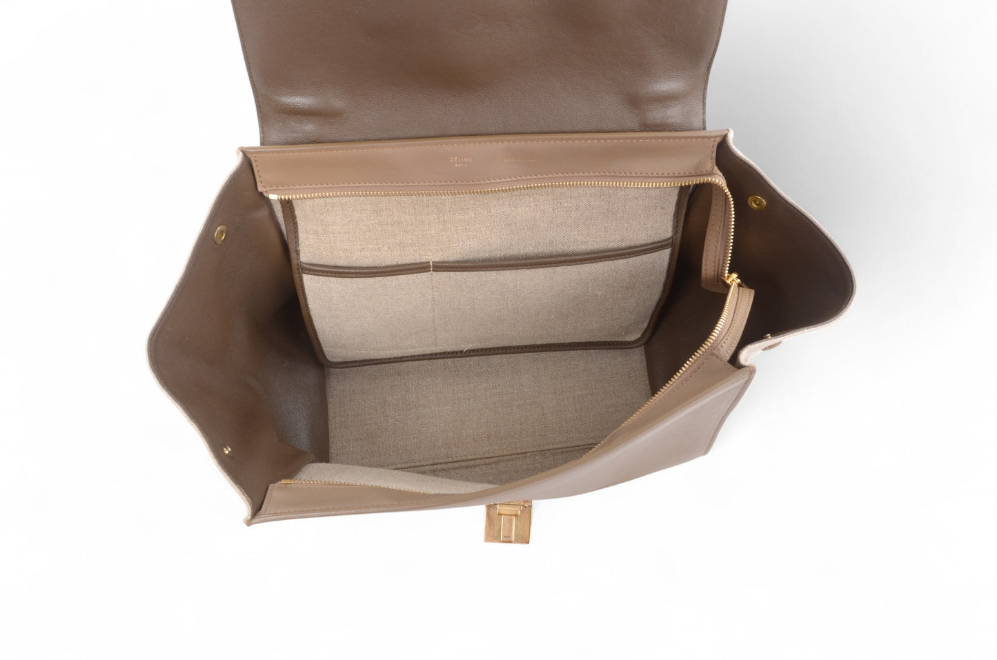 Celine Trapeze Medium Leather 2WAY Shoulder Bag Shoulder Tote Handbag Beige Brown Designer Classic