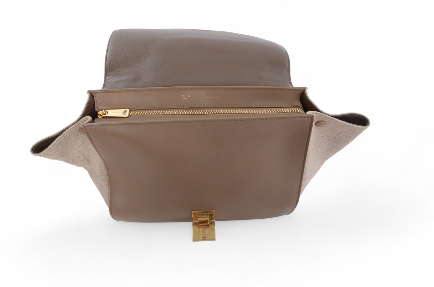 Celine Trapeze Medium Leather 2WAY Shoulder Bag Shoulder Tote Handbag Beige Brown Designer Classic