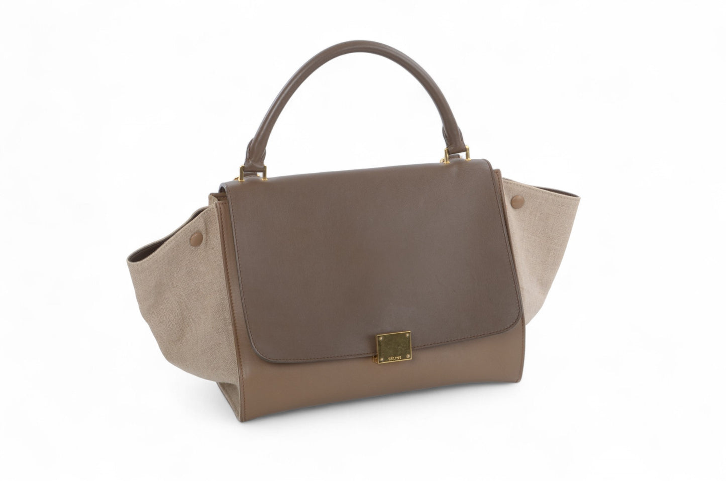 Celine Trapeze Medium Leather 2WAY Shoulder Bag Shoulder Tote Handbag Beige Brown Designer Classic