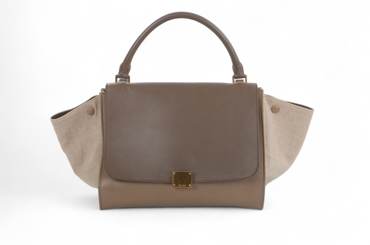 Celine Trapeze Medium Leather 2WAY Shoulder Bag Shoulder Tote Handbag Beige Brown Designer Classic