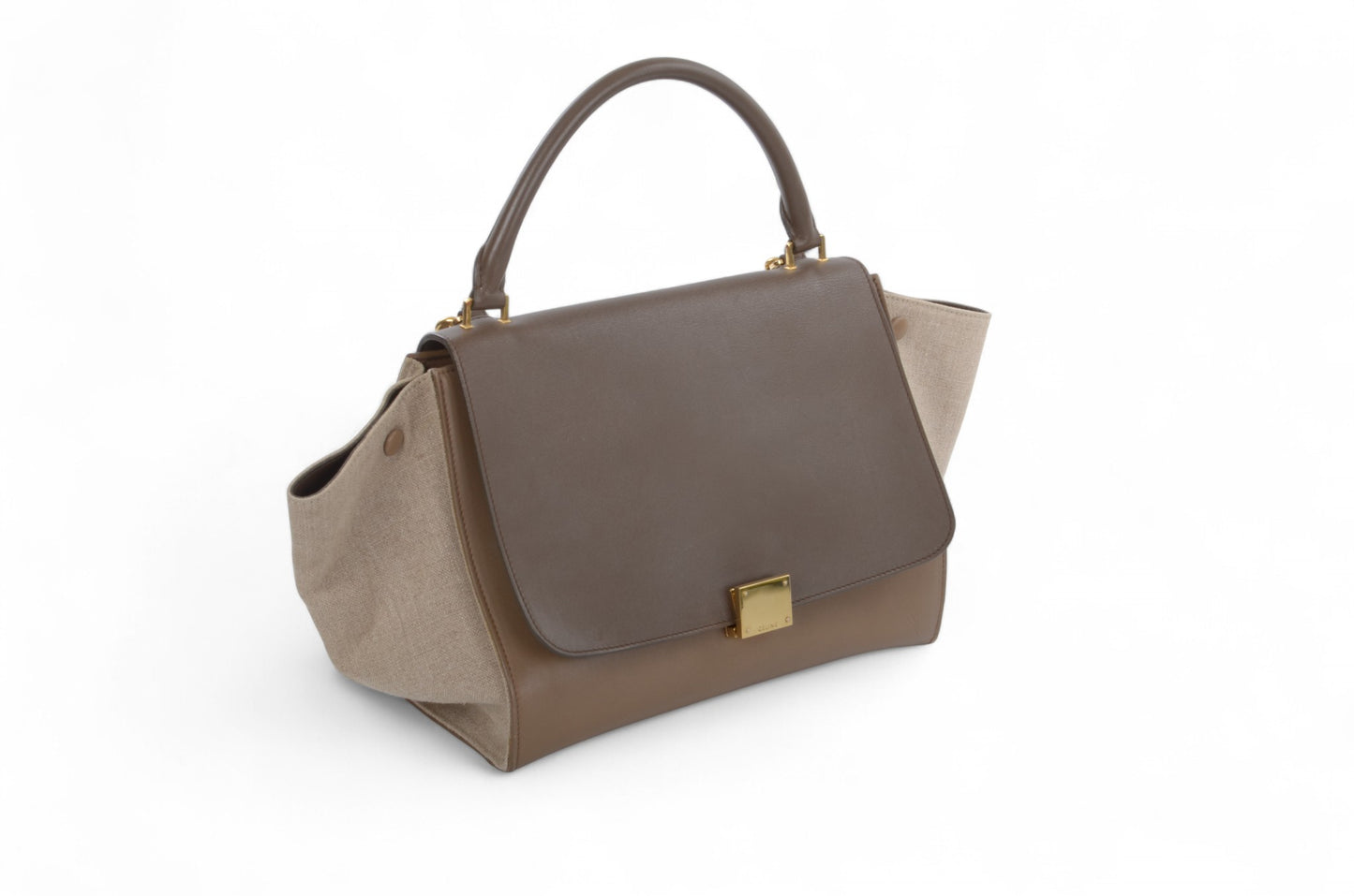 Celine Trapeze Medium Leather 2WAY Shoulder Bag Shoulder Tote Handbag Beige Brown Designer Classic