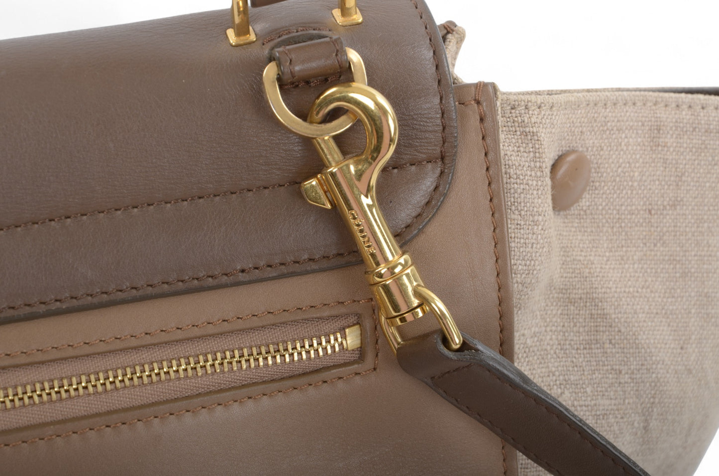 Celine Trapeze Medium Leather 2WAY Shoulder Bag Shoulder Tote Handbag Beige Brown Designer Classic