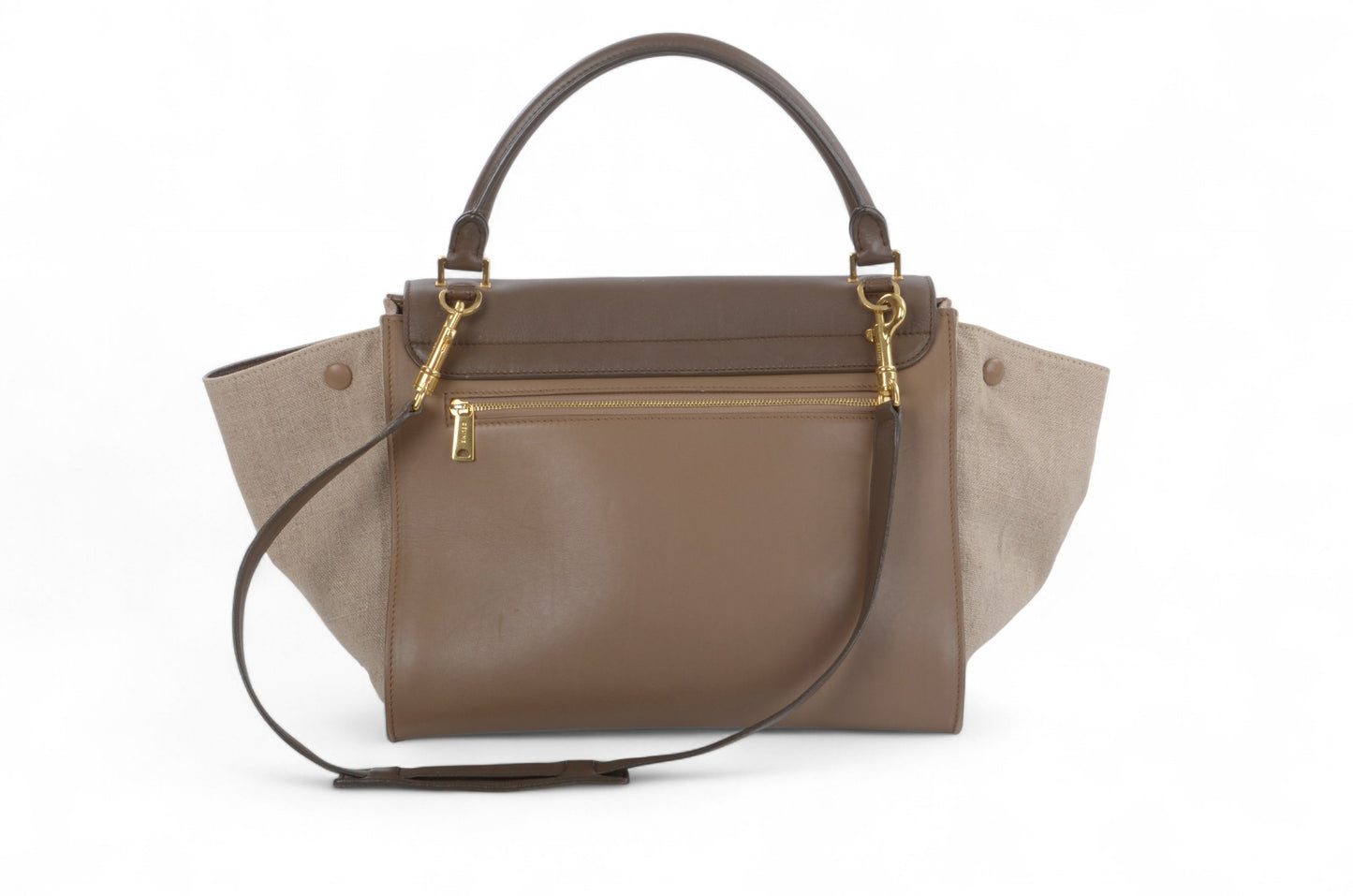 Celine Trapeze Medium Leather 2WAY Shoulder Bag Shoulder Tote Handbag Beige Brown Designer Classic