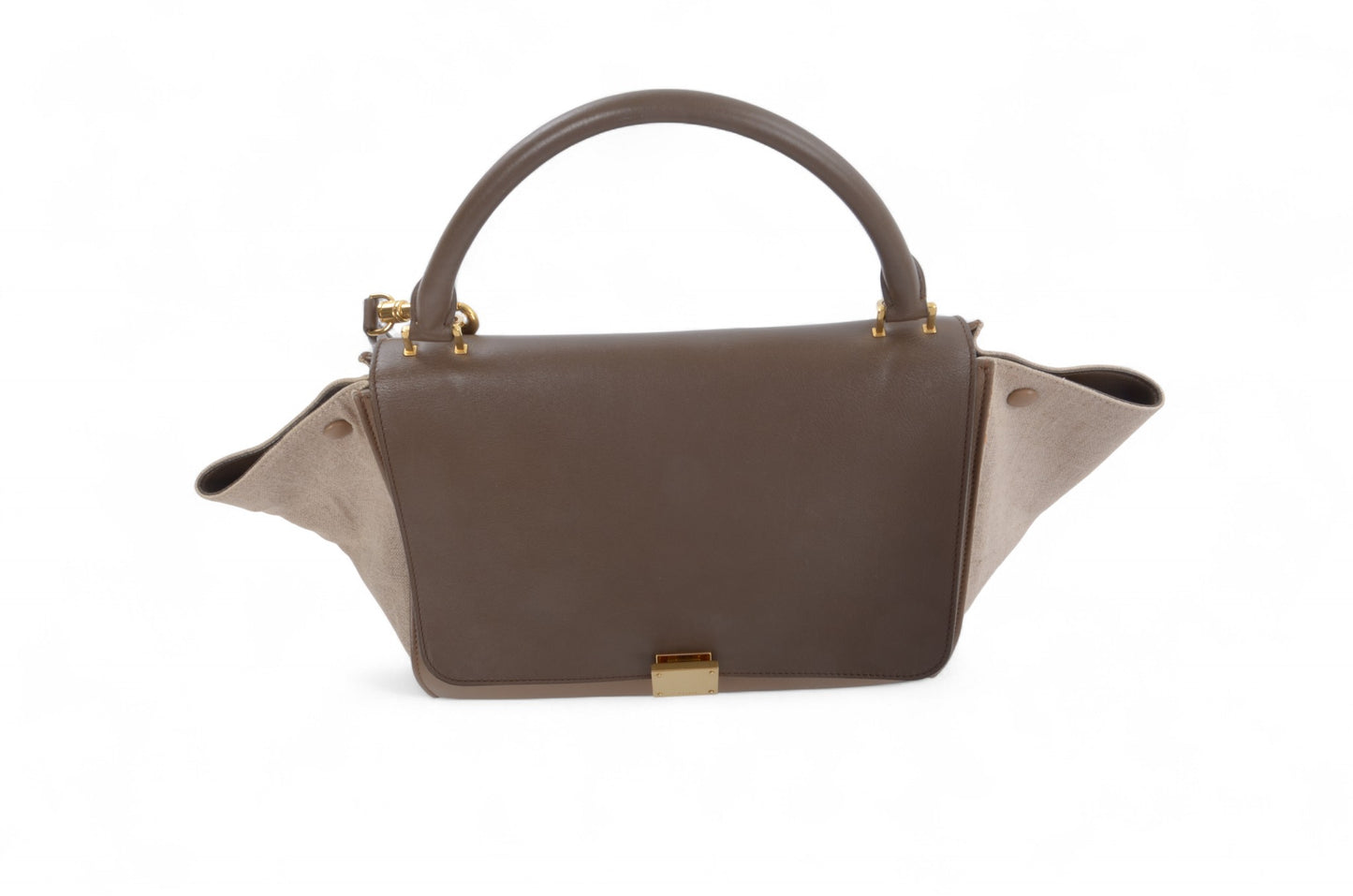 Celine Trapeze Medium Leather 2WAY Shoulder Bag Shoulder Tote Handbag Beige Brown Designer Classic