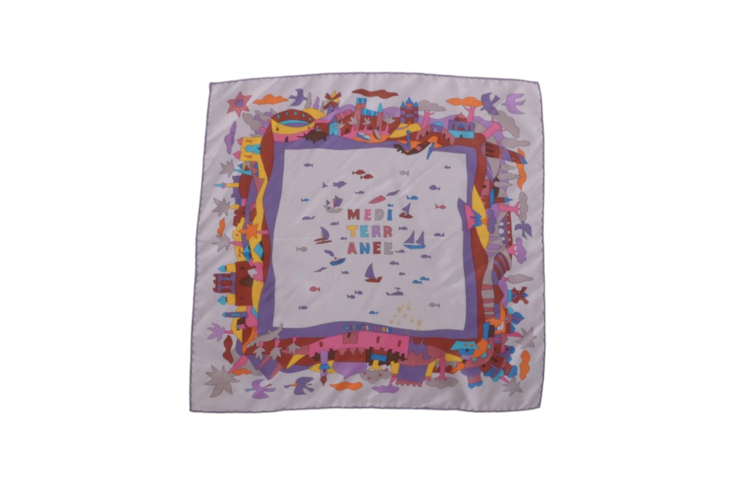 Hermès Scarf Carré 42 Mediterranean Garden 100% Silk Multicolor Designer Classic