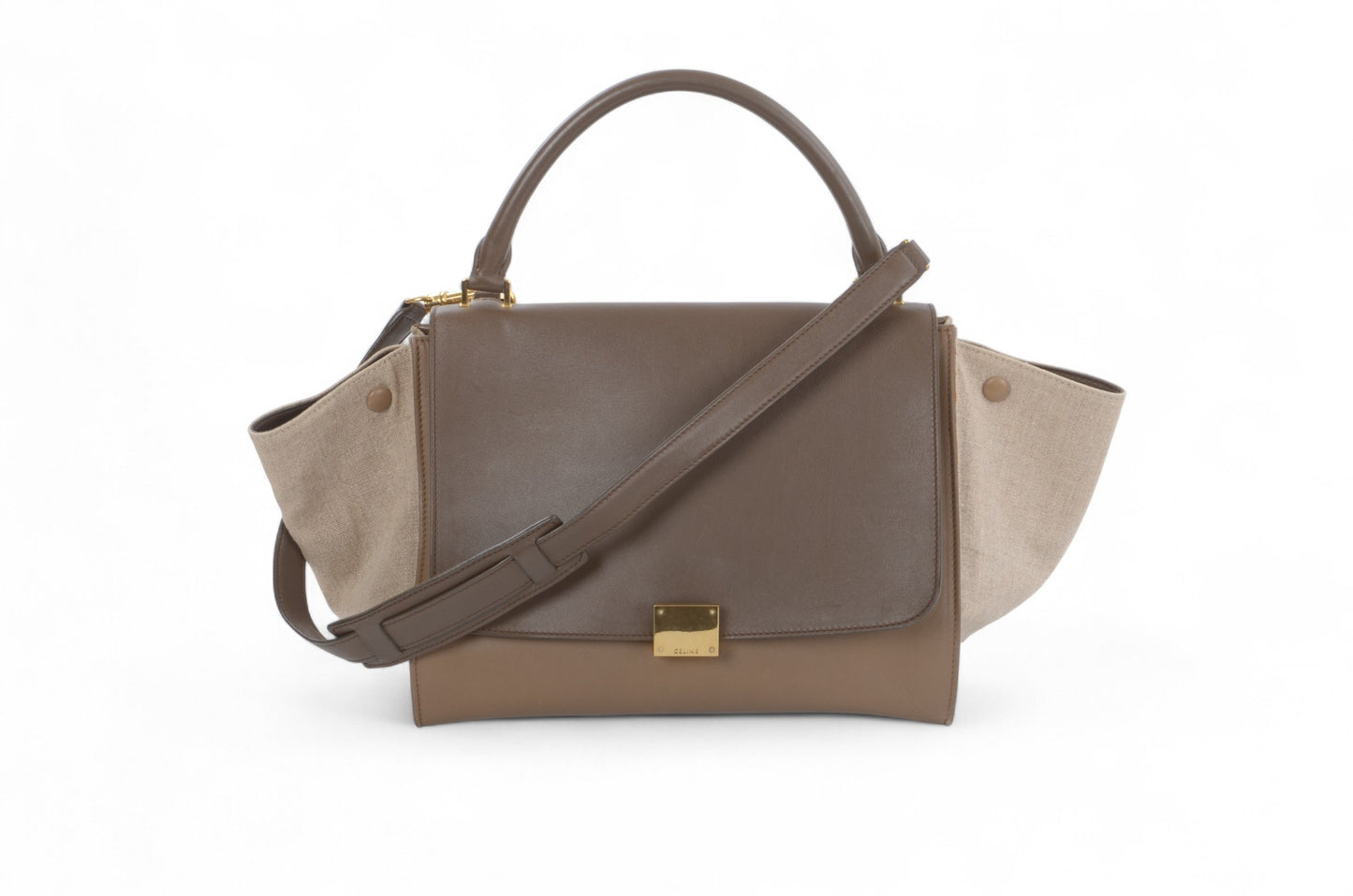 Celine Trapeze Medium Leather 2WAY Shoulder Bag Shoulder Tote Handbag Beige Brown Designer Classic