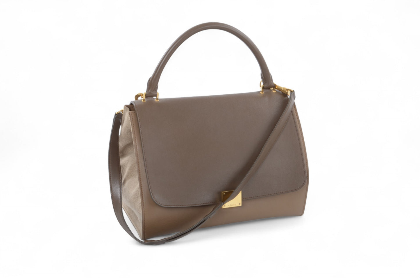 Celine Trapeze Medium Leather 2WAY Shoulder Bag Shoulder Tote Handbag Beige Brown Designer Classic