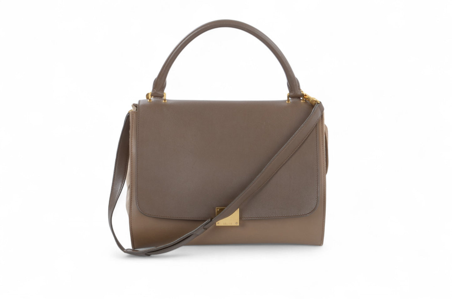 Celine Trapeze Medium Leather 2WAY Shoulder Bag Shoulder Tote Handbag Beige Brown Designer Classic