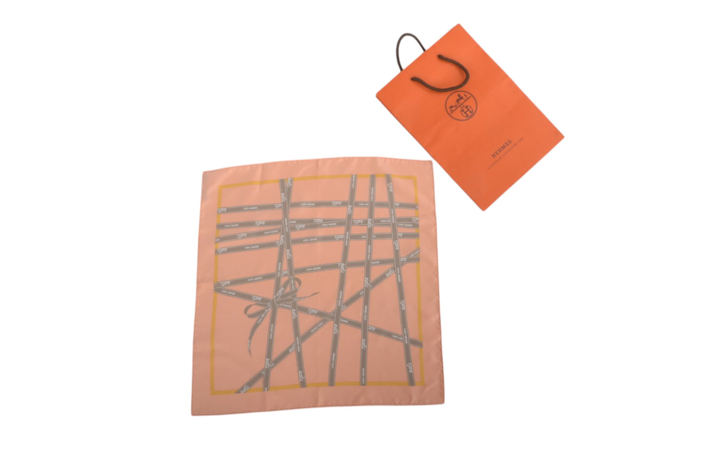 Hermès Carre Bolduc Small Scarf 100% Silk Multicolor Orange Designer Classic