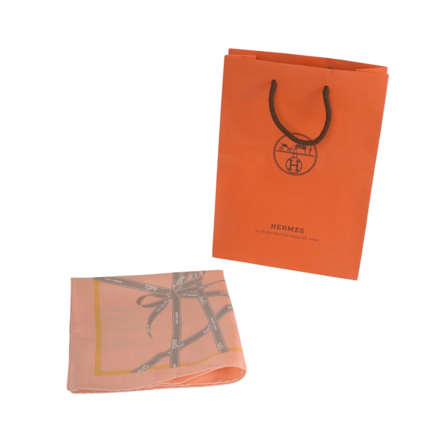 Hermès Carre Bolduc Small Scarf 100% Silk Multicolor Orange Designer Classic