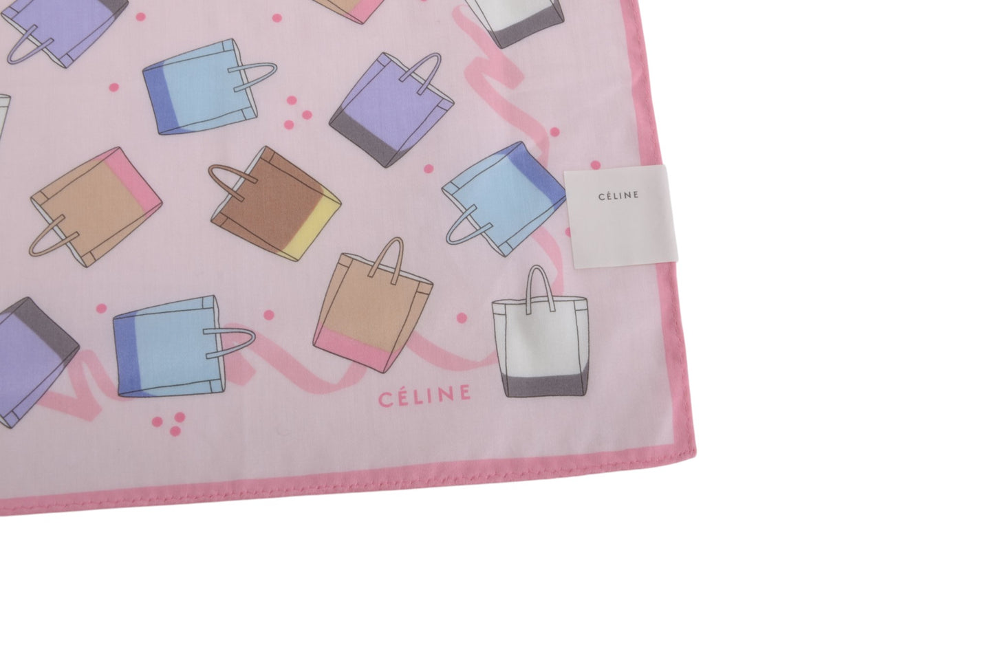 Celine Scarf Vintage Handbags Pink 100% Cotton Stole Shawl Designer Classic
