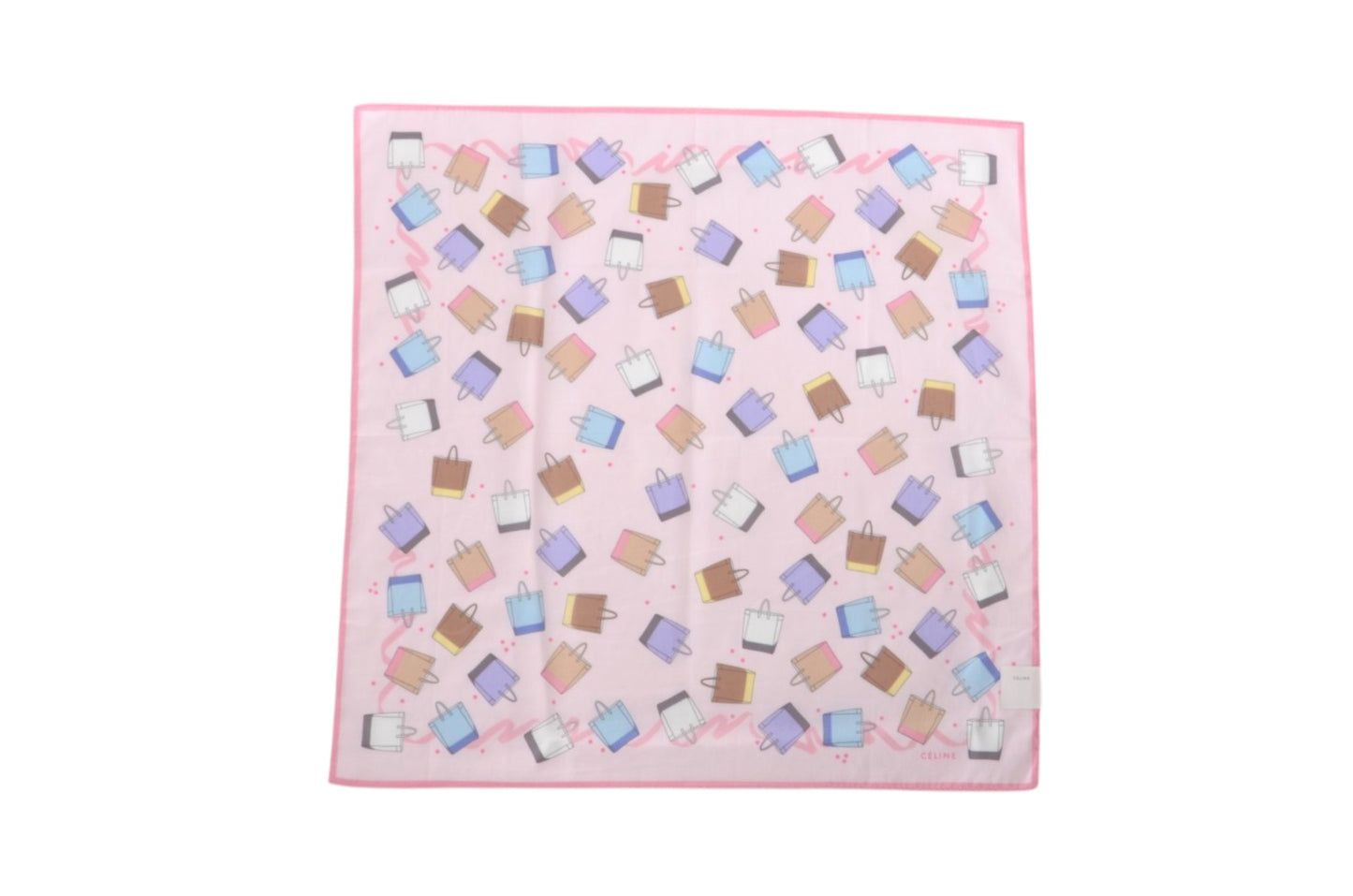 Celine Scarf Vintage Handbags Pink 100% Cotton Stole Shawl Designer Classic