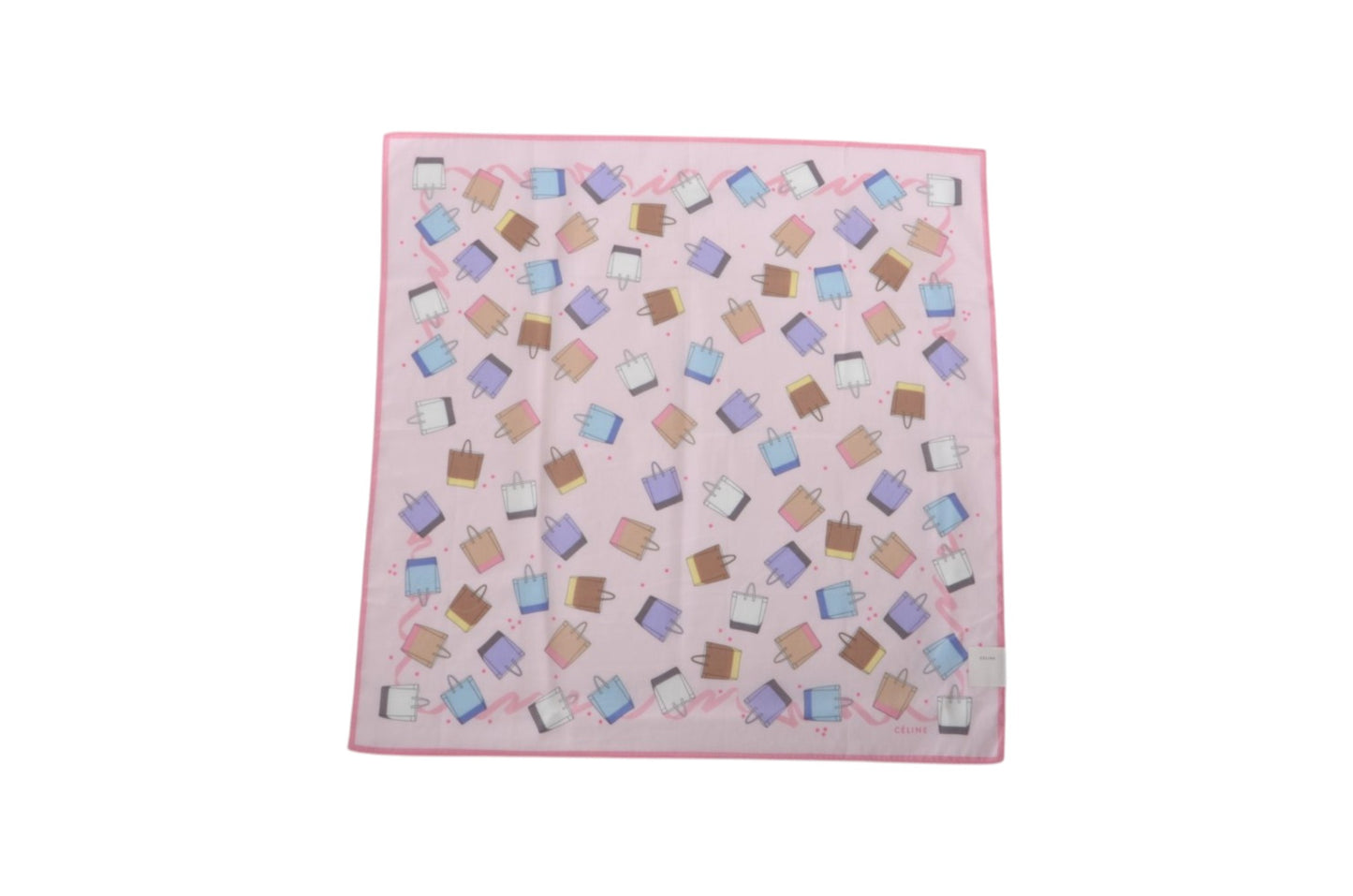 Celine Scarf Vintage Handbags Pink 100% Cotton Stole Shawl Designer Classic