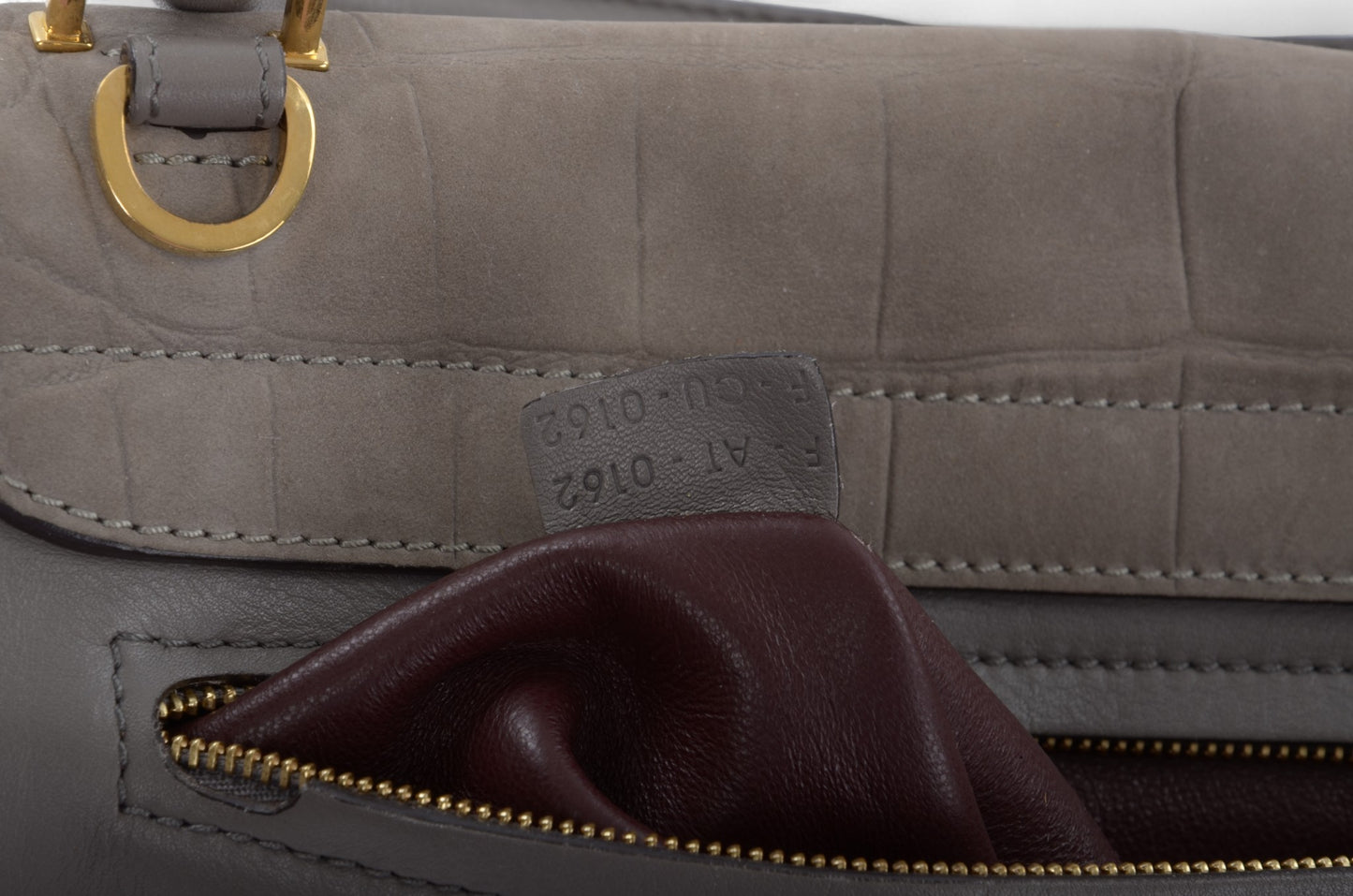 Celine Trapeze Crocodile-Embossed Medium Leather 2WAY Shoulder Bag Tote Handbag Greige Designer Classic