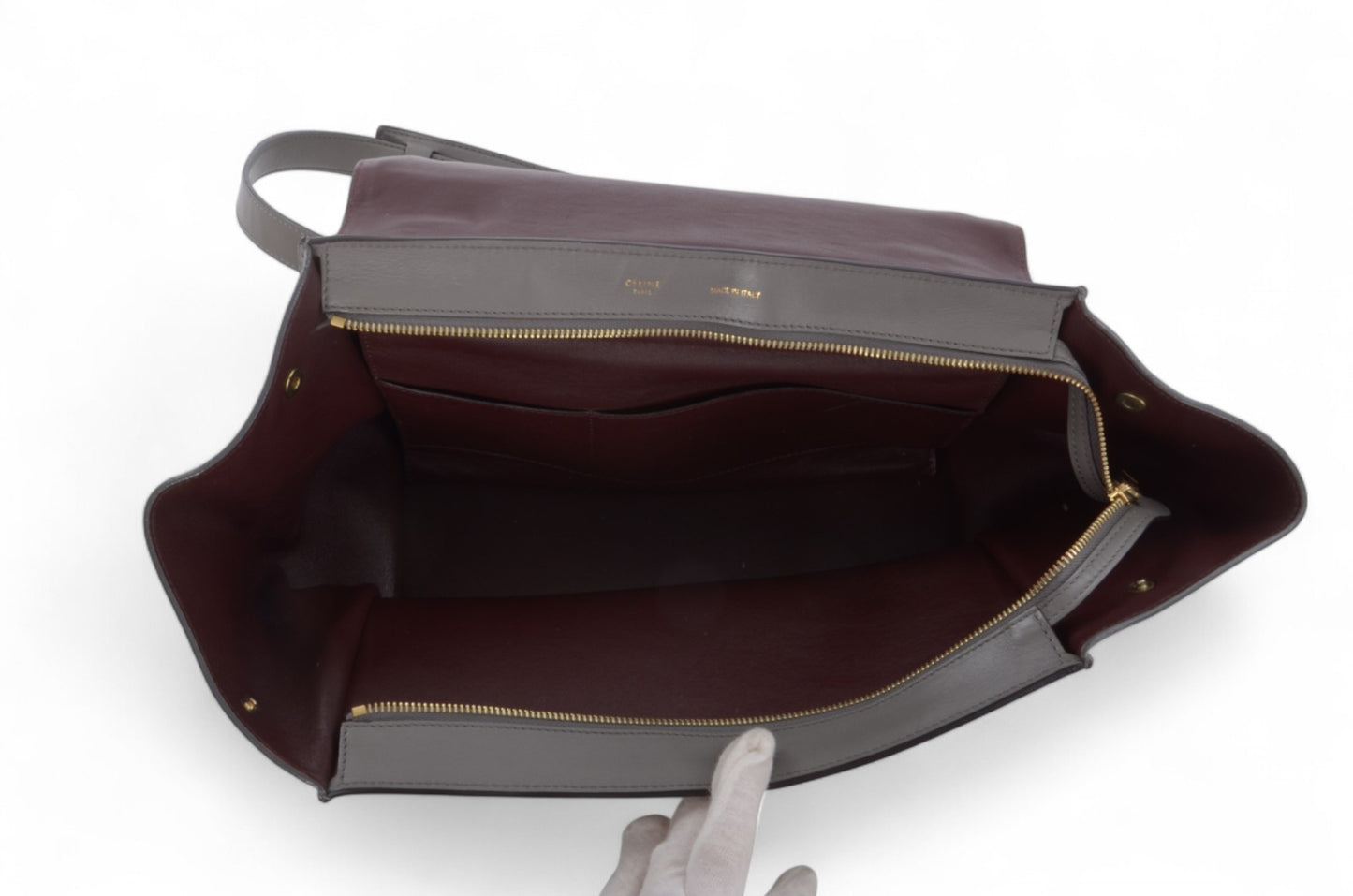 Celine Trapeze Crocodile-Embossed Medium Leather 2WAY Shoulder Bag Tote Handbag Greige Designer Classic