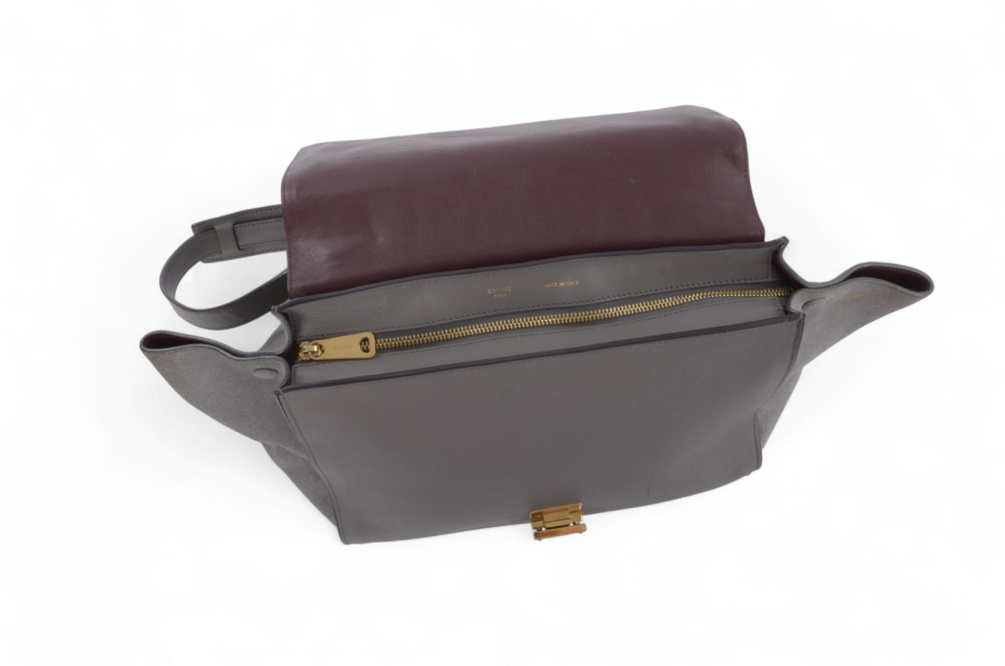 Celine Trapeze Crocodile-Embossed Medium Leather 2WAY Shoulder Bag Tote Handbag Greige Designer Classic