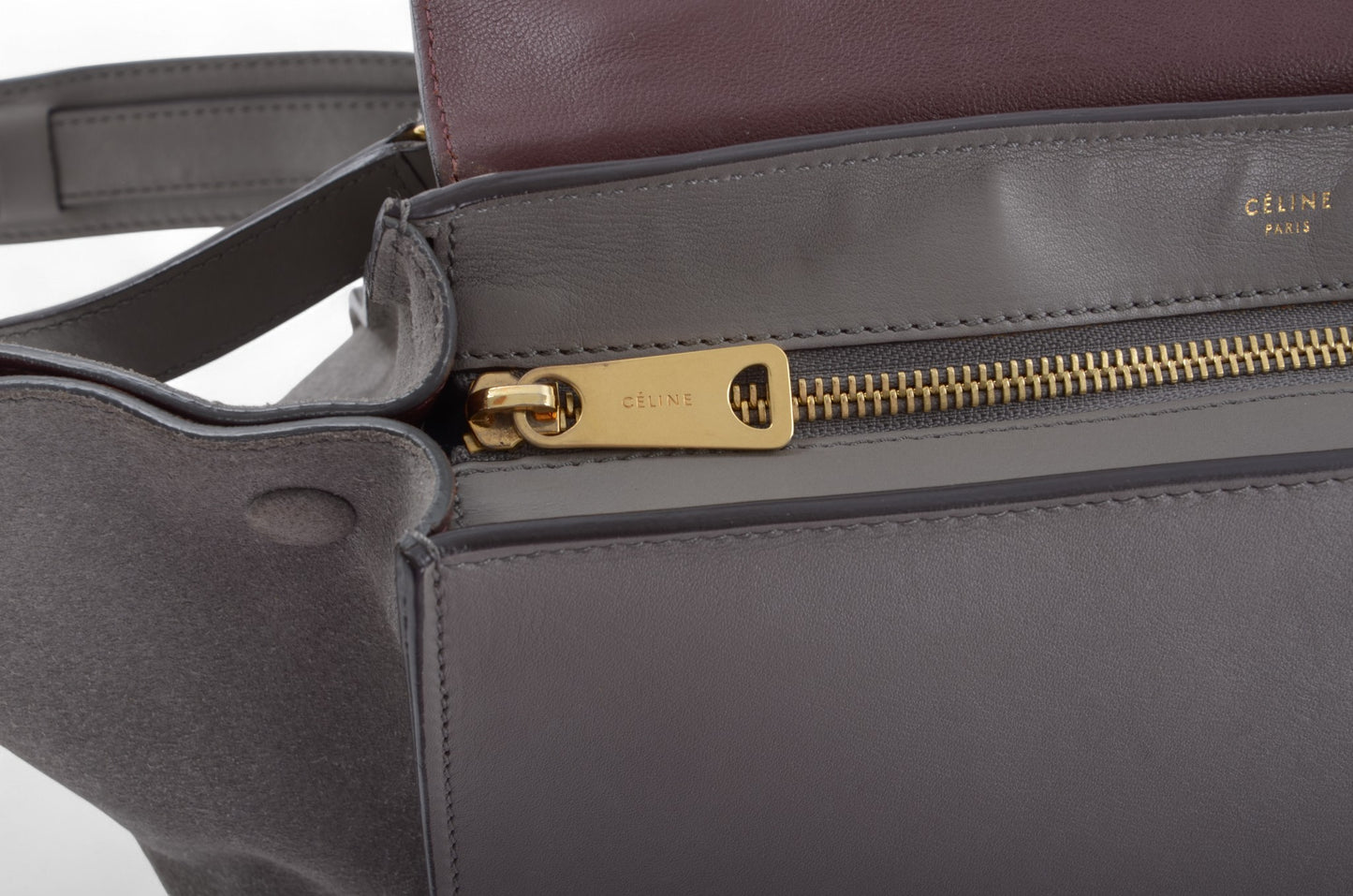 Celine Trapeze Crocodile-Embossed Medium Leather 2WAY Shoulder Bag Tote Handbag Greige Designer Classic