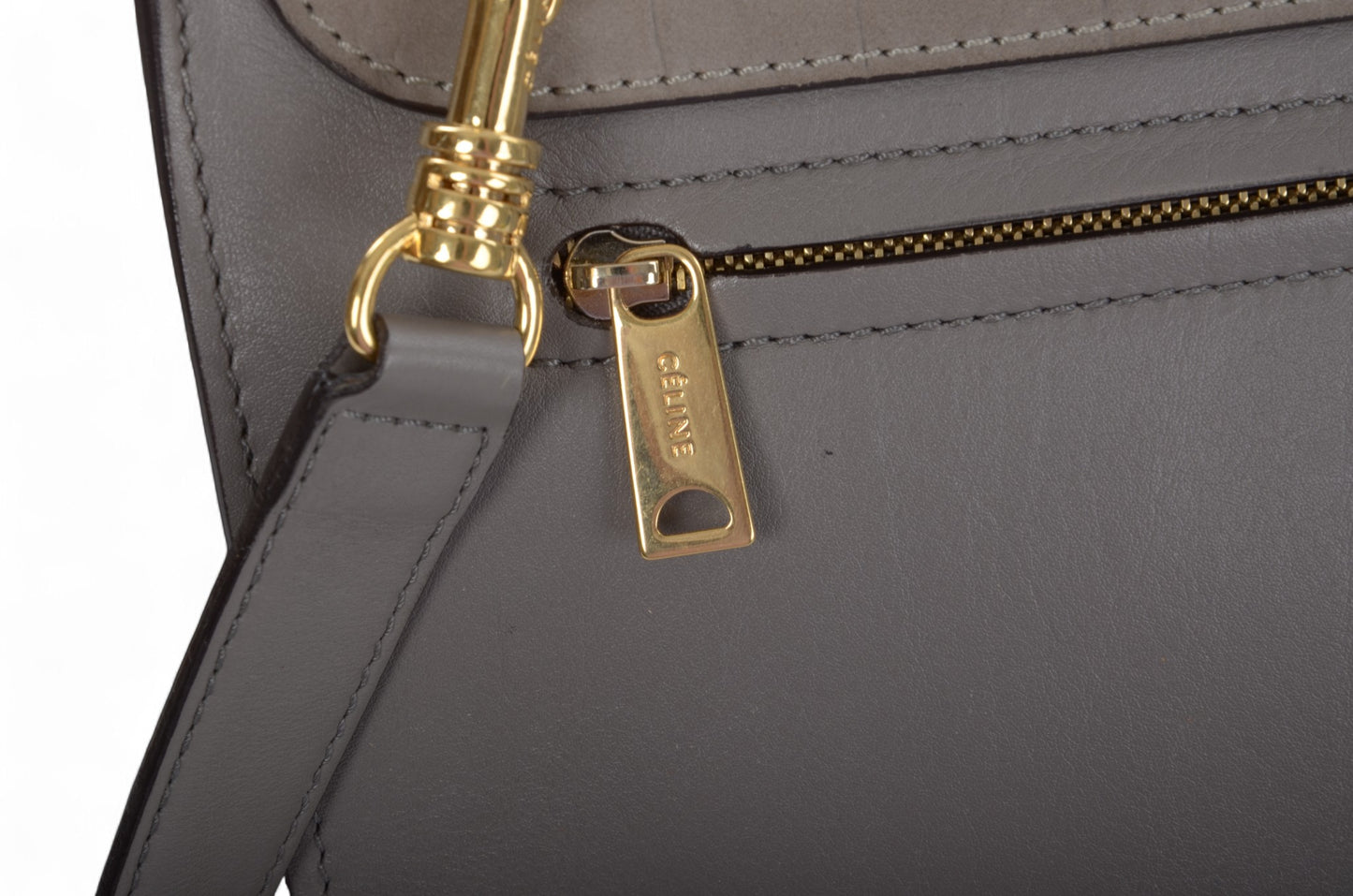 Celine Trapeze Crocodile-Embossed Medium Leather 2WAY Shoulder Bag Tote Handbag Greige Designer Classic