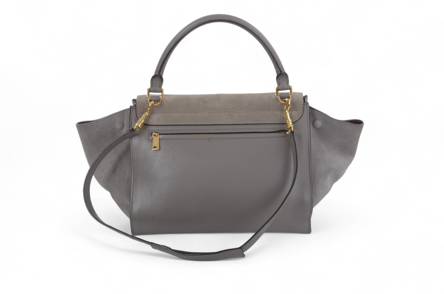 Celine Trapeze Crocodile-Embossed Medium Leather 2WAY Shoulder Bag Tote Handbag Greige Designer Classic