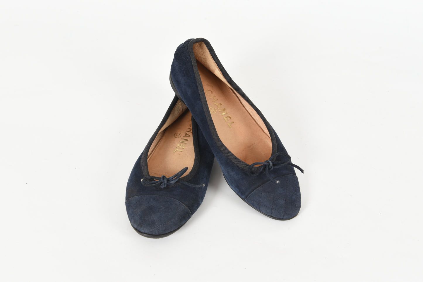 Chanel Ballet Flats Shoes Ballerina Ballet Flat Pumps Ribbon Suede Size 36