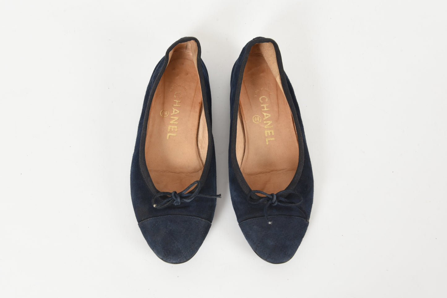 Chanel Ballet Flats Shoes Ballerina Ballet Flat Pumps Ribbon Suede Size 36