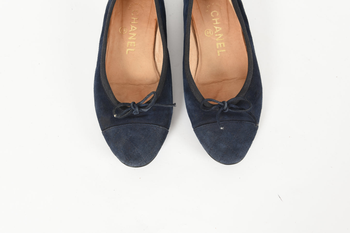 Chanel Ballet Flats Shoes Ballerina Ballet Flat Pumps Ribbon Suede Size 36
